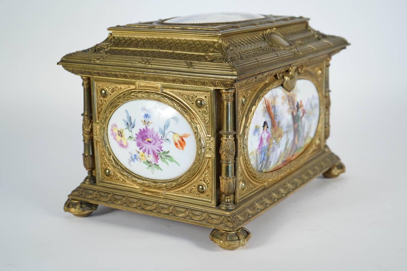 Louis XVI Sevres Porcelain Gilt Bronze Mounted Jewelry Box Casket For Sale