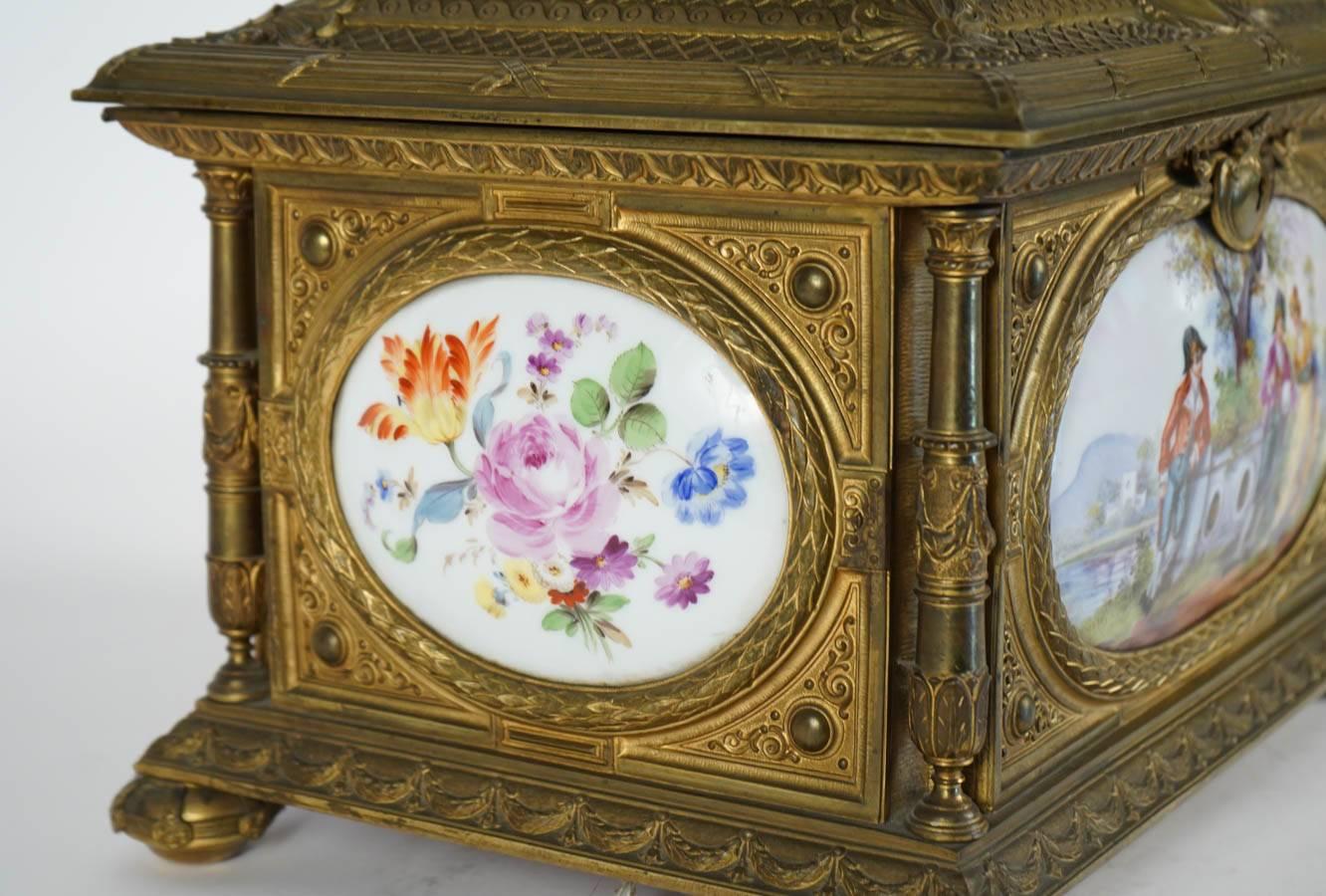 19th Century Sevres Porcelain Gilt Bronze Mounted Jewelry Box Casket For Sale