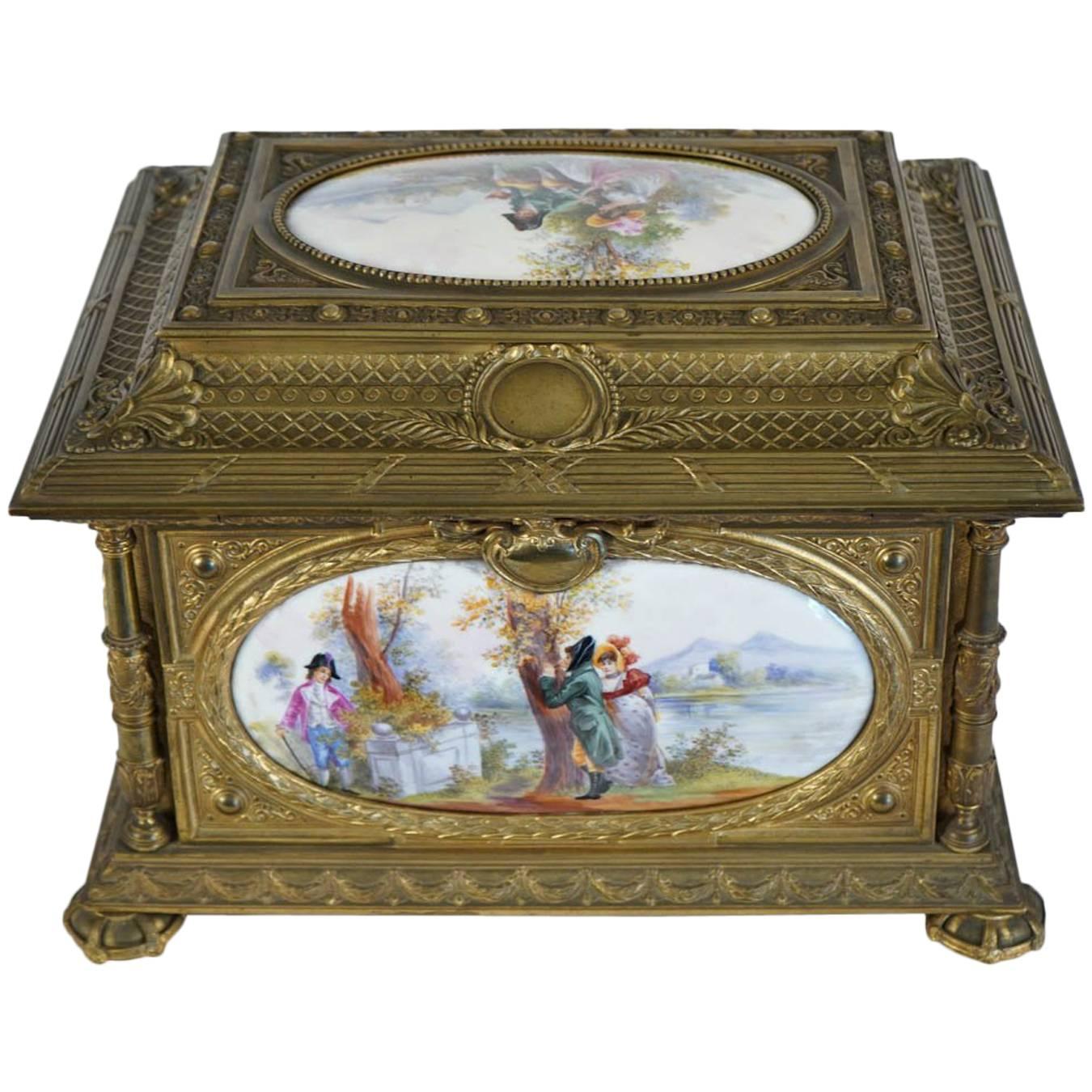 Sevres Porcelain Gilt Bronze Mounted Jewelry Box Casket For Sale