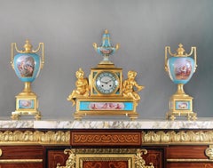 Sèvres Porcelain 'Jeweled' Three-Piece Clock Set by Raingo Frères