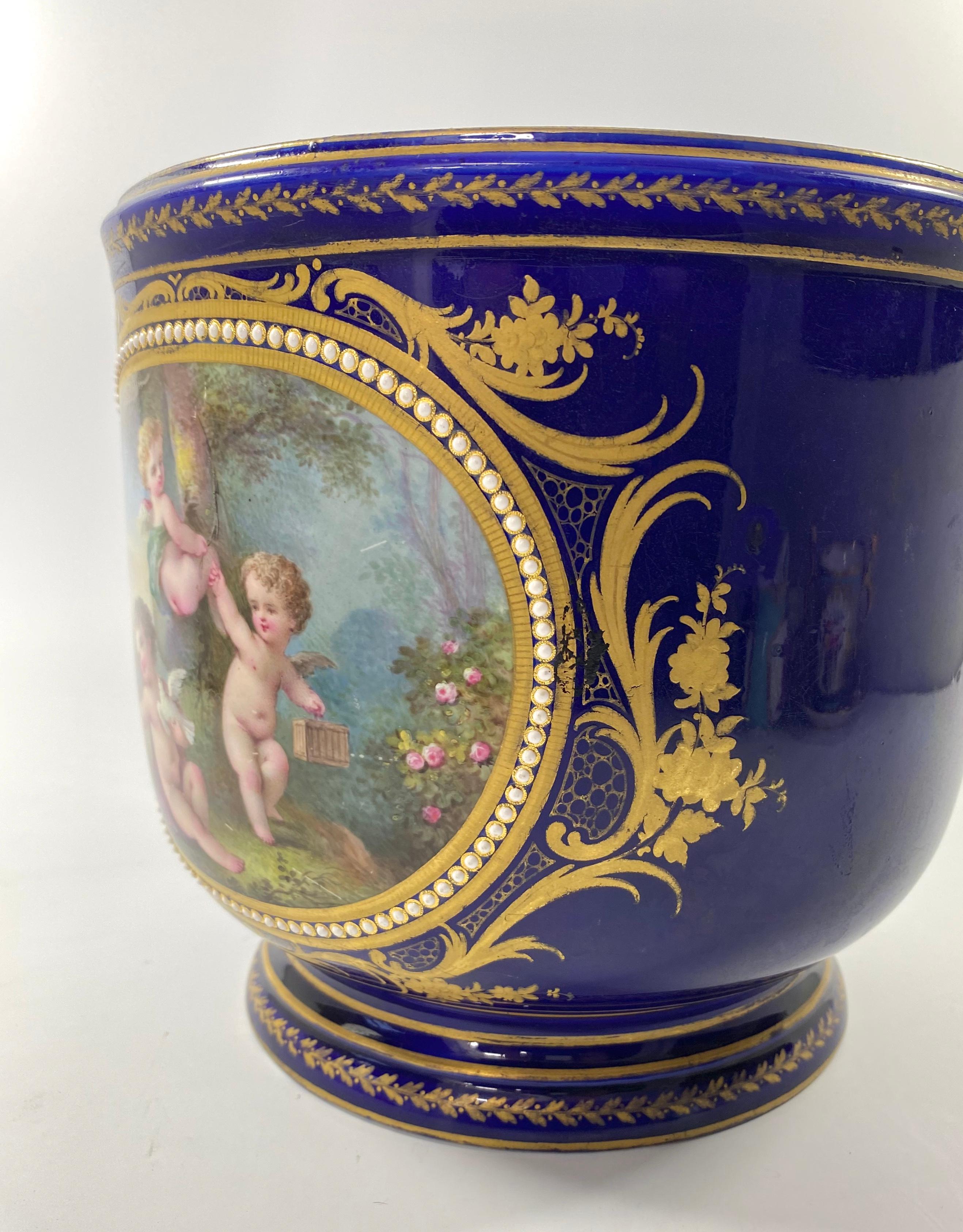 French ‘Sevres’ Porcelain Jewelled Cache Pot, c. 1870