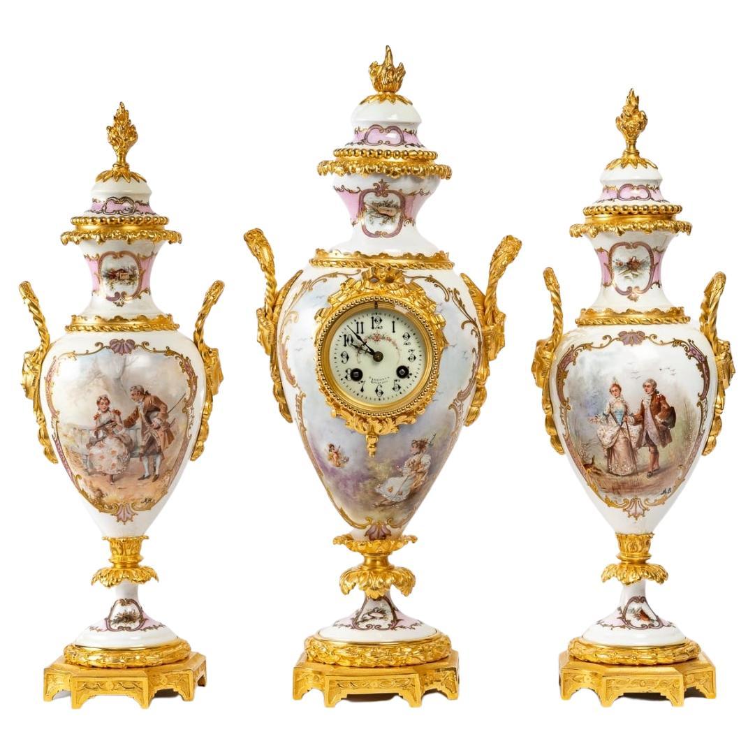 Sèvres Porcelain Mantel Set, 19th Century For Sale