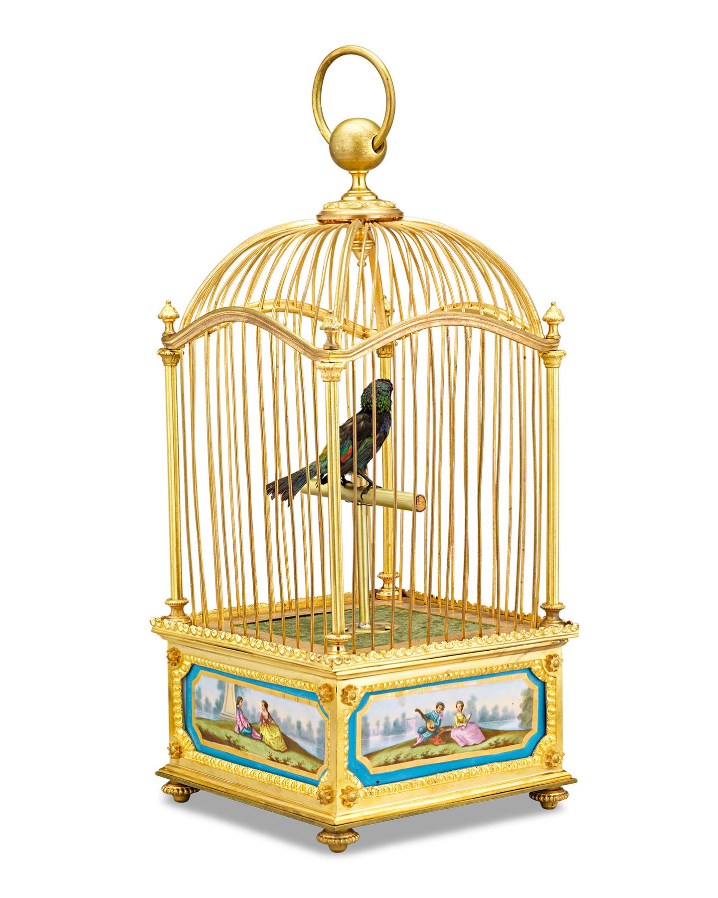Victorian Sèvres Porcelain-Mounted Bird Cage Music Box