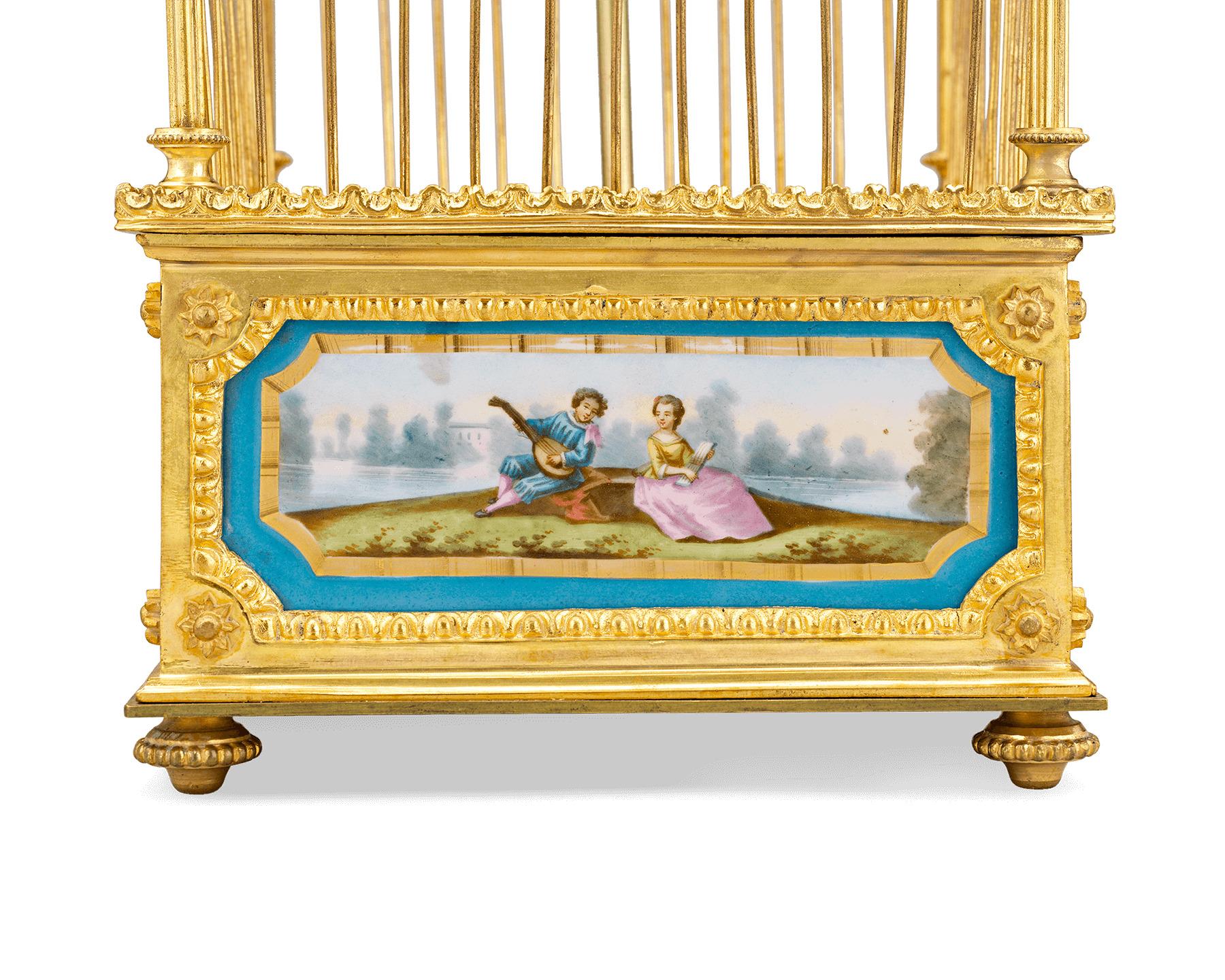 French Sèvres Porcelain-Mounted Bird Cage Music Box