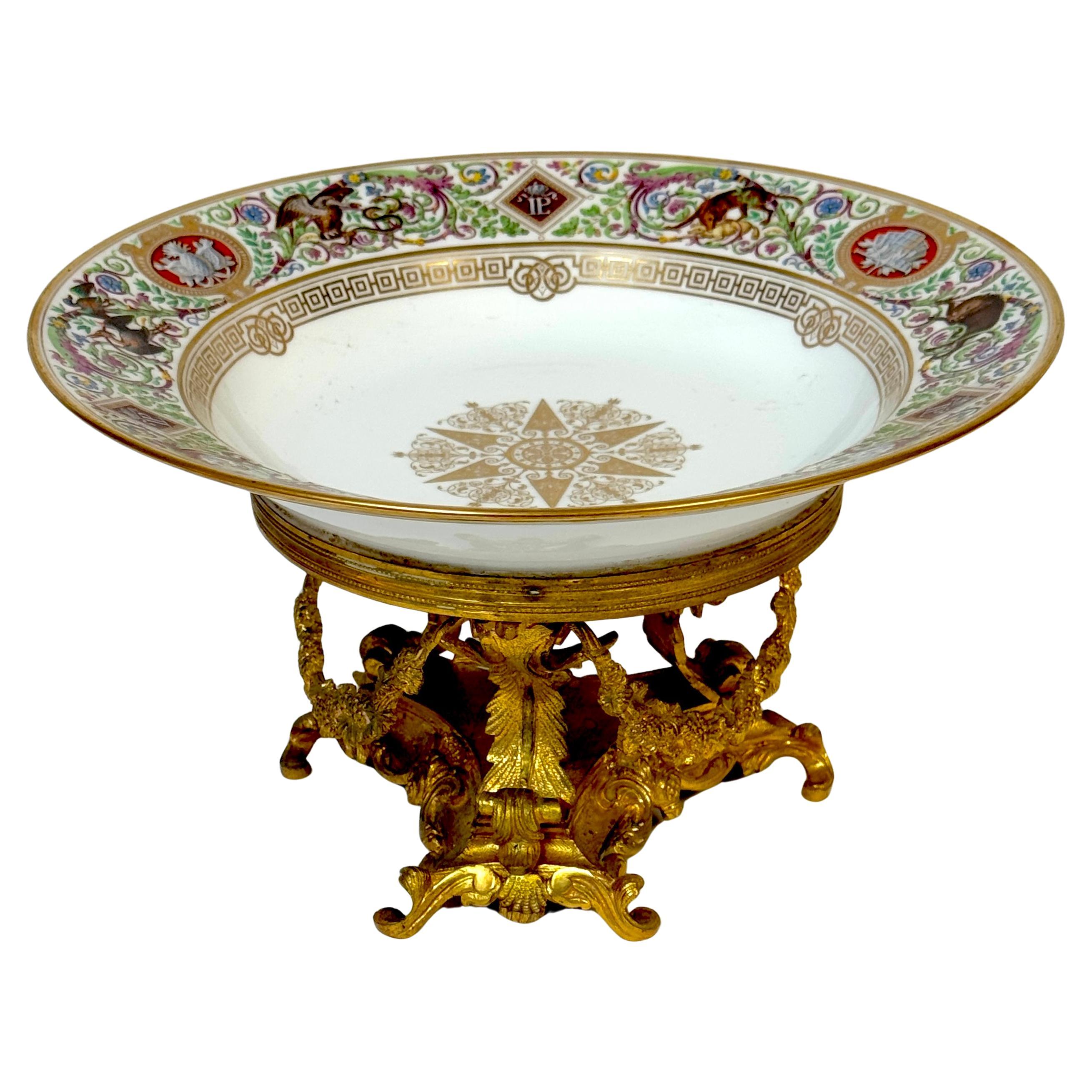 Sevres Porcelain Ormolu Tazza, 1838 Hunting Royal Service of King Louis Philippe