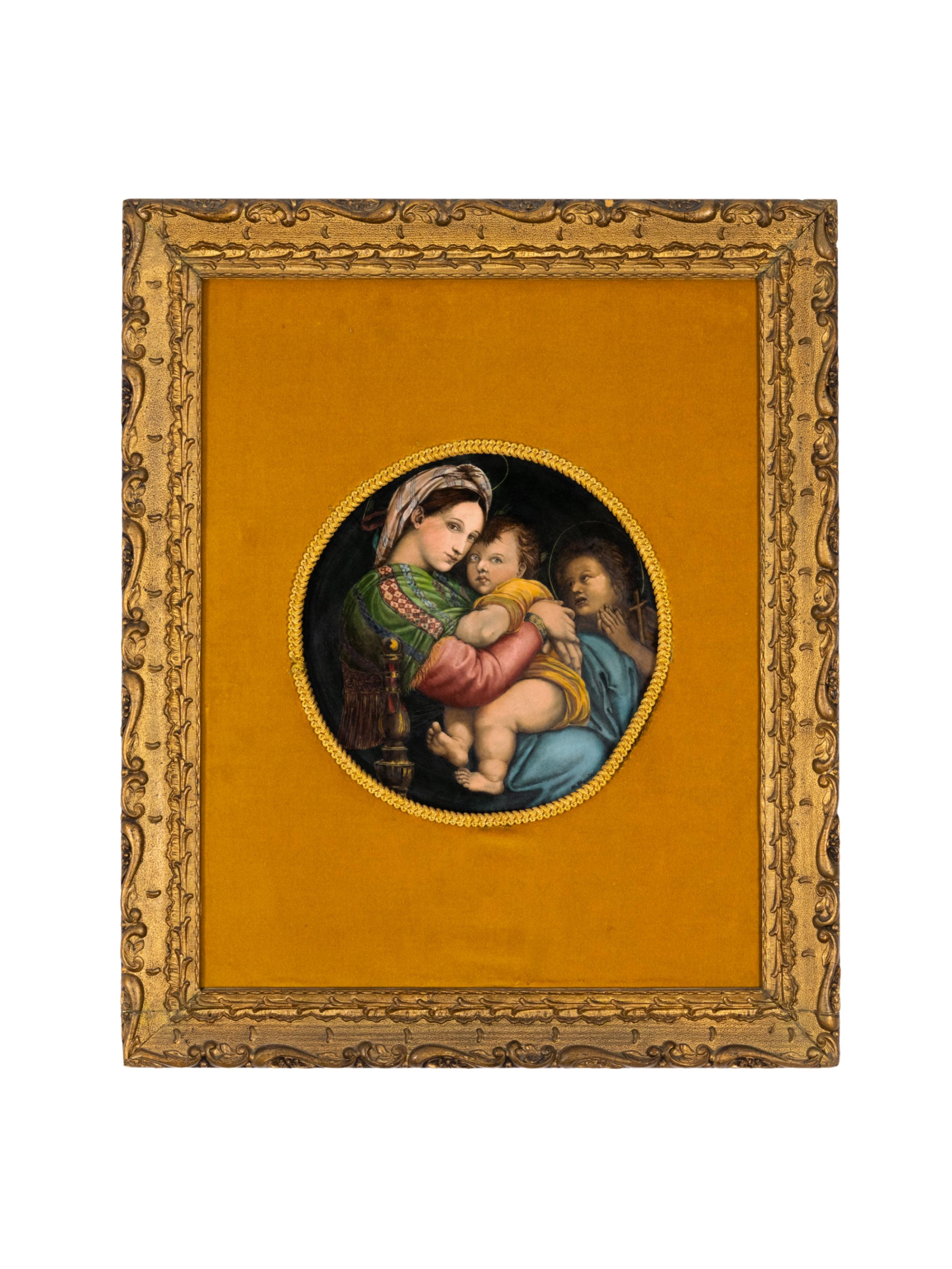 Sevres Porcelain Painting Of Raphael`s Madonna By Marcel Prunier  In Good Condition For Sale In Lisbon, PT
