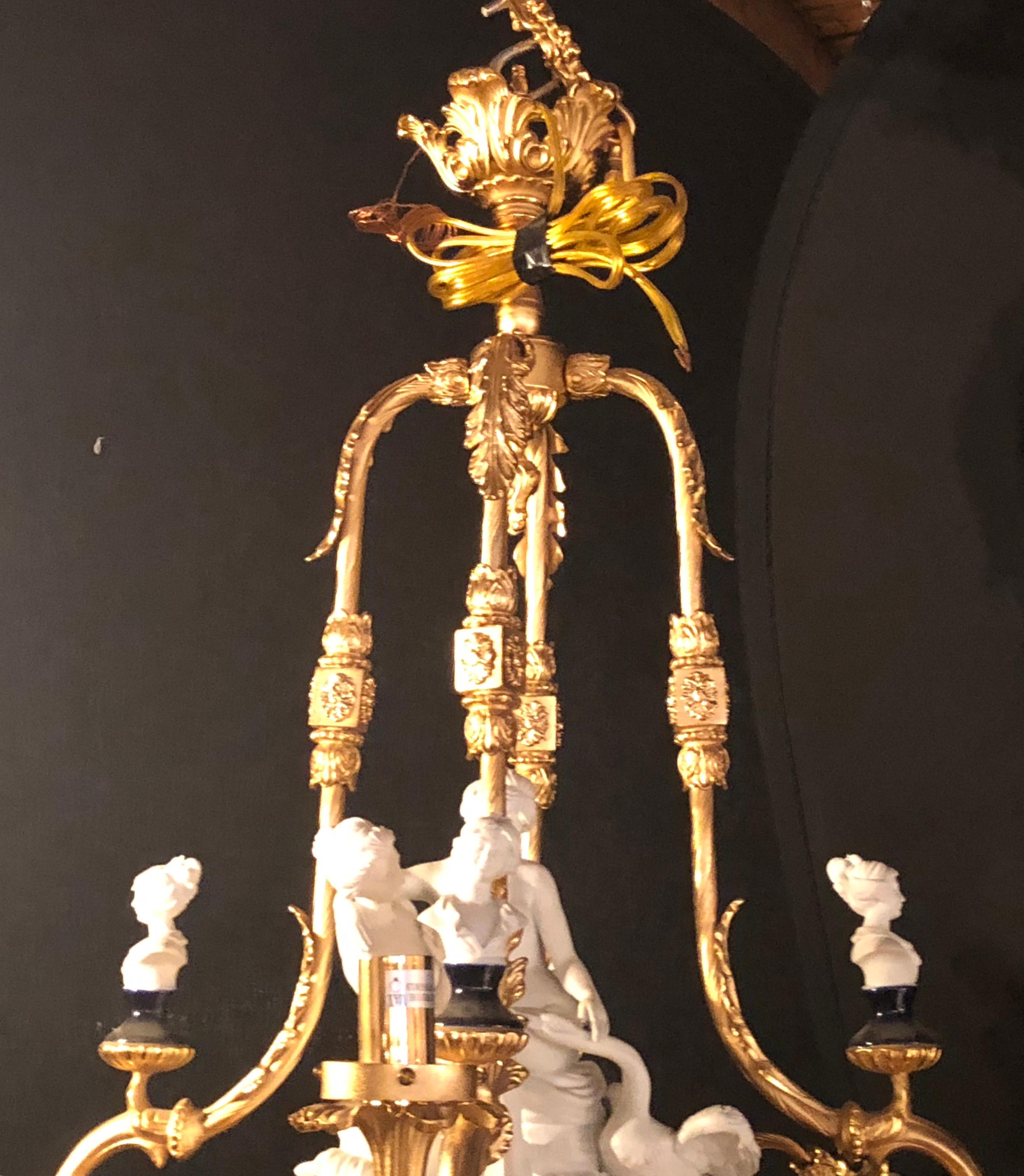 Sèvres Porcelain Style 16-Light Palatial Bronze Chandelier Newly Rewired In Good Condition For Sale In Stamford, CT