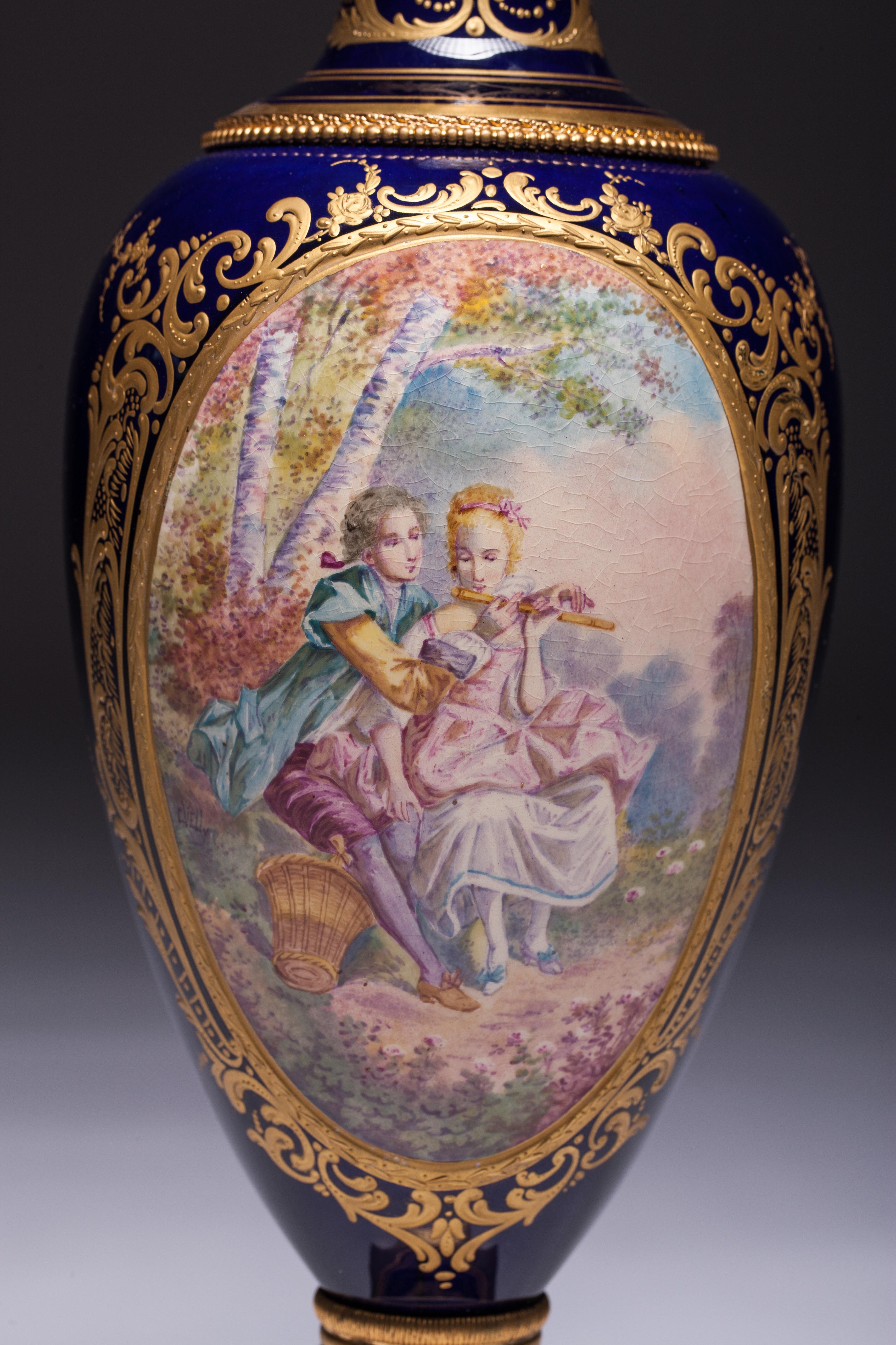 Rococo Sevres Porcelain Vase 19th Century Signed C. Velly For Sale