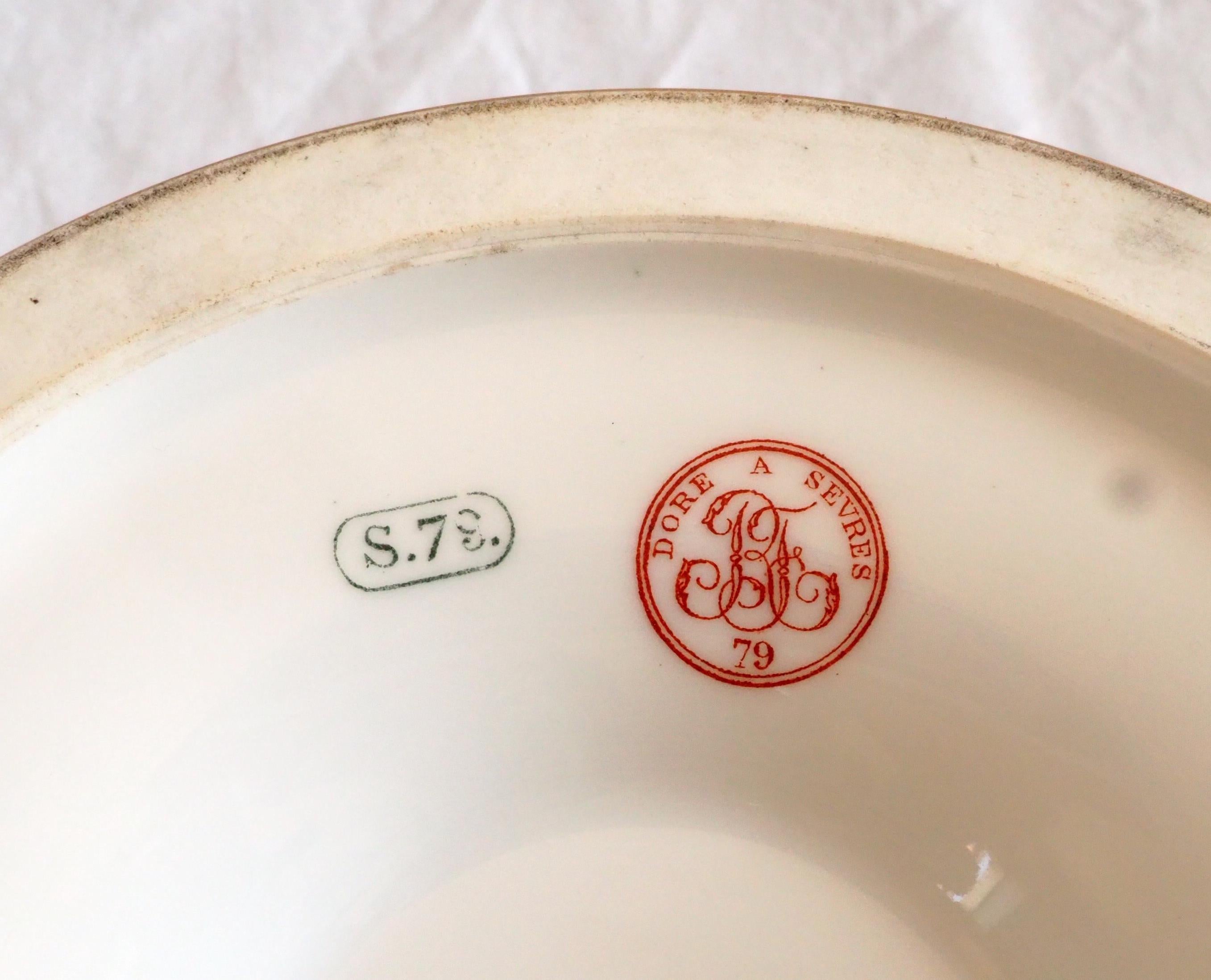 Sevres porcelain serving dish / plate - gilt, signed, dated 1879, crown of Count 2