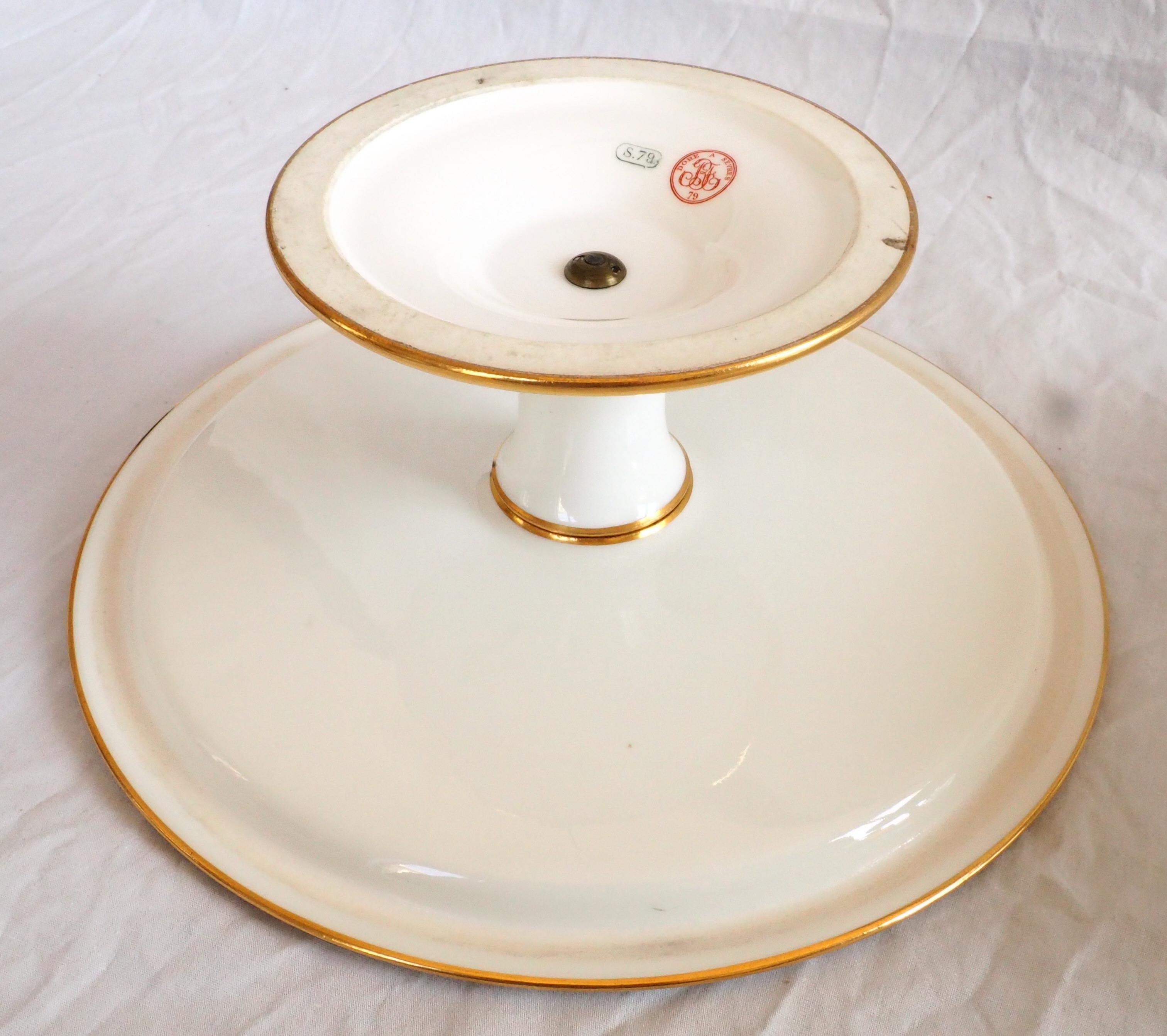 Sevres porcelain serving dish / plate - gilt, signed, dated 1879, crown of Count 3