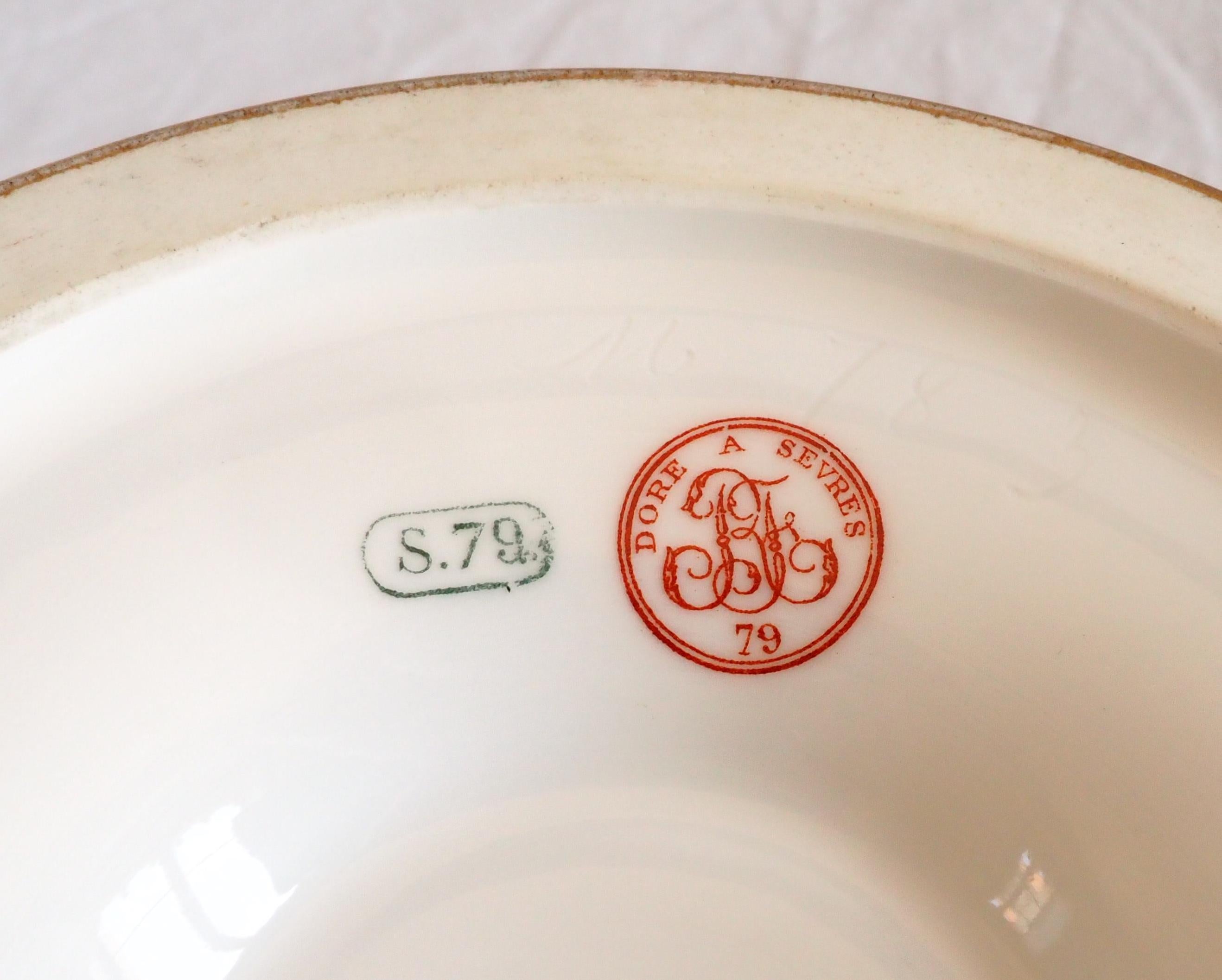 Sevres porcelain serving dish / plate - gilt, signed, dated 1879, crown of Count 4