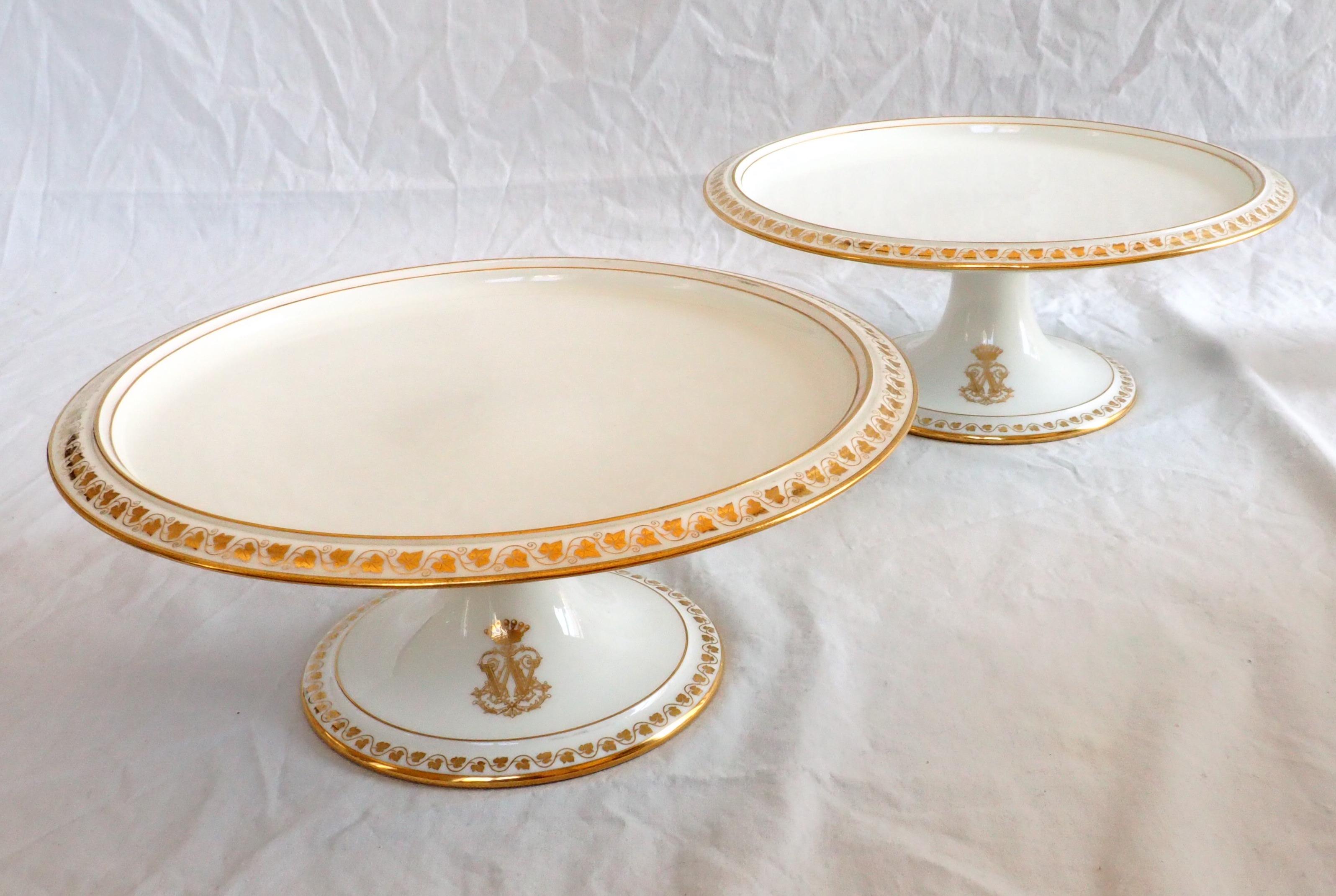 Sevres porcelain serving dish / plate - gilt, signed, dated 1879, crown of Count 5