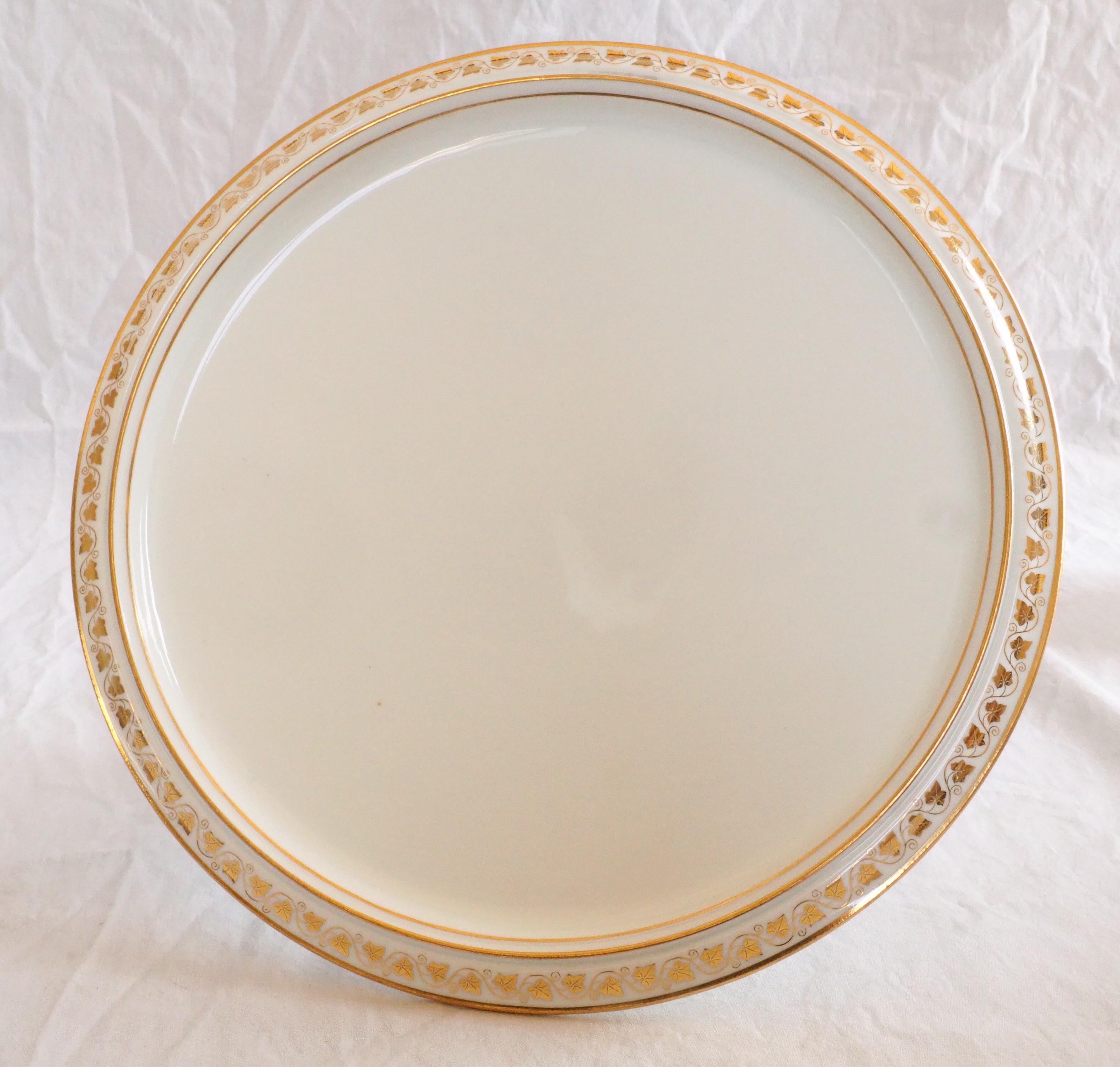 Porcelain Sevres porcelain serving dish / plate - gilt, signed, dated 1879, crown of Count