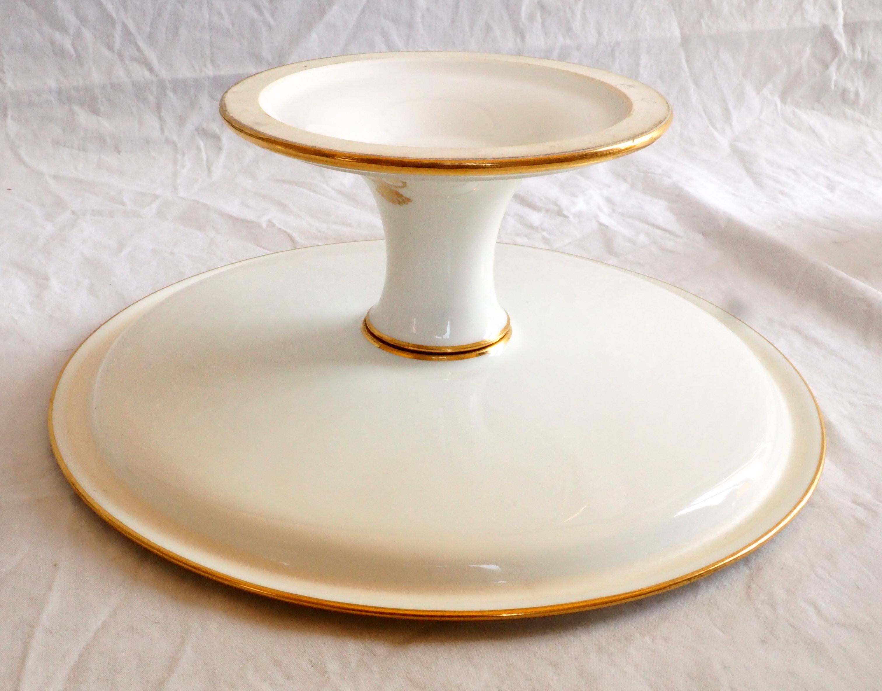 Sevres porcelain serving dish / plate - gilt, signed, dated 1879, crown of Count 1