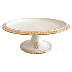 Antique Sevres porcelain serving dish / plate - gilt, signed, dated 1879, crown of Count