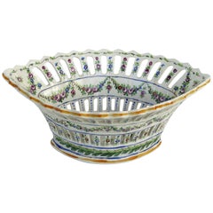 Sevres Reticulated Hand Painted Porcelain Basket with Scalloped Edge