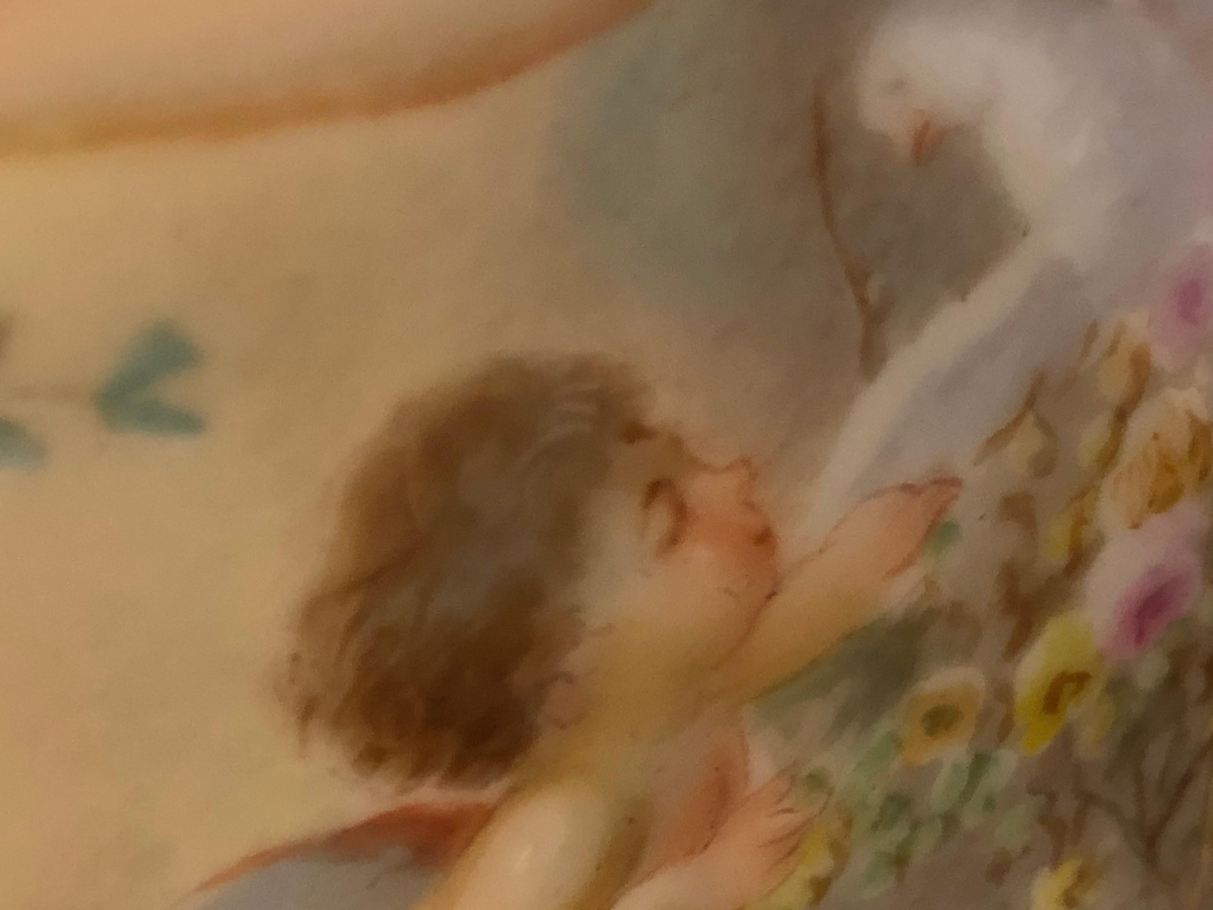 Sevres Spinnerei Urne Vase mit einer Jungfrau & Cherub Malerei Signiert Lingaand im Angebot 11