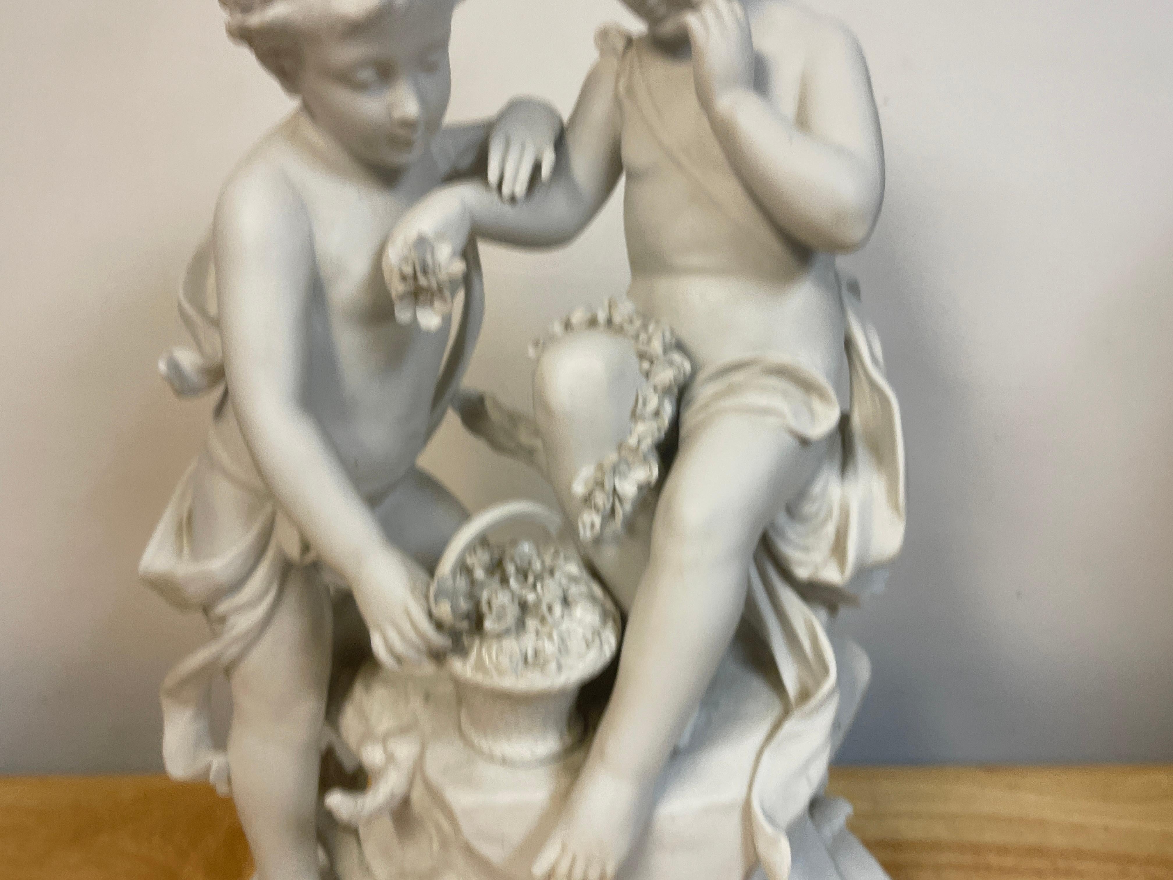 Sèvres Style Biscuit Grouping of Children with Flowers in Landscape In Good Condition For Sale In West Palm Beach, FL