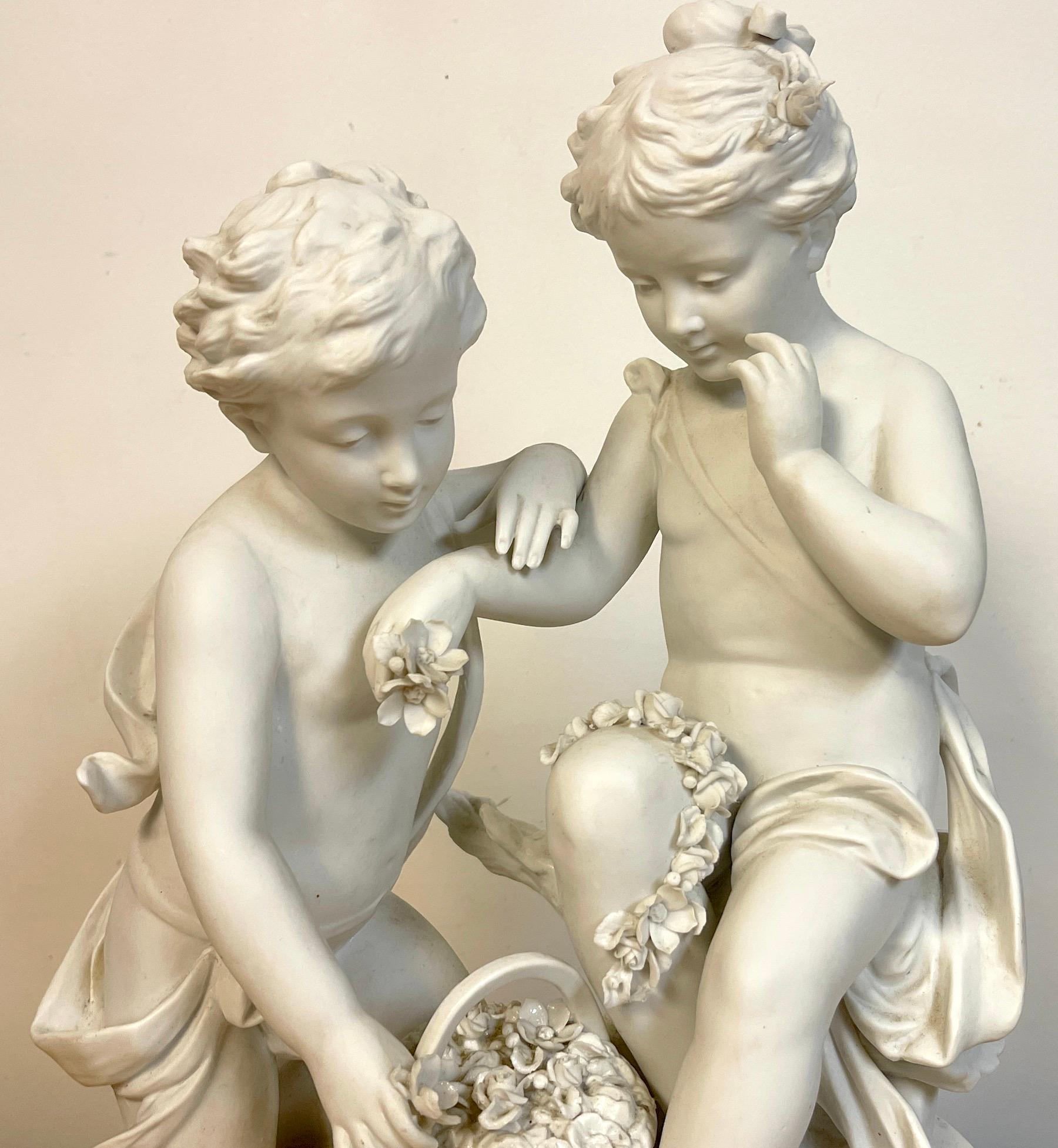 20th Century Sèvres Style Biscuit Grouping of Children with Flowers in Landscape For Sale