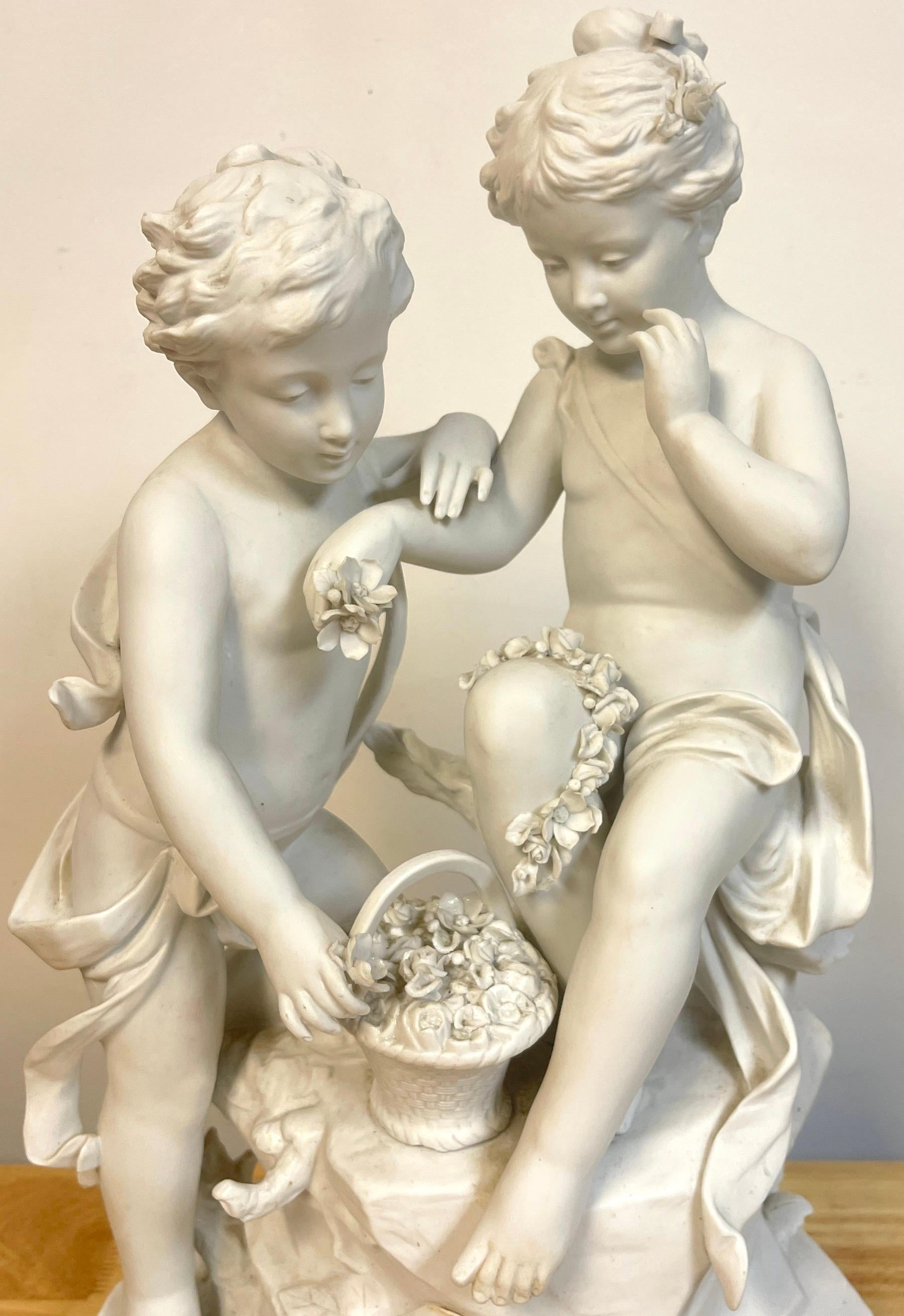 Porcelain Sèvres Style Biscuit Grouping of Children with Flowers in Landscape For Sale