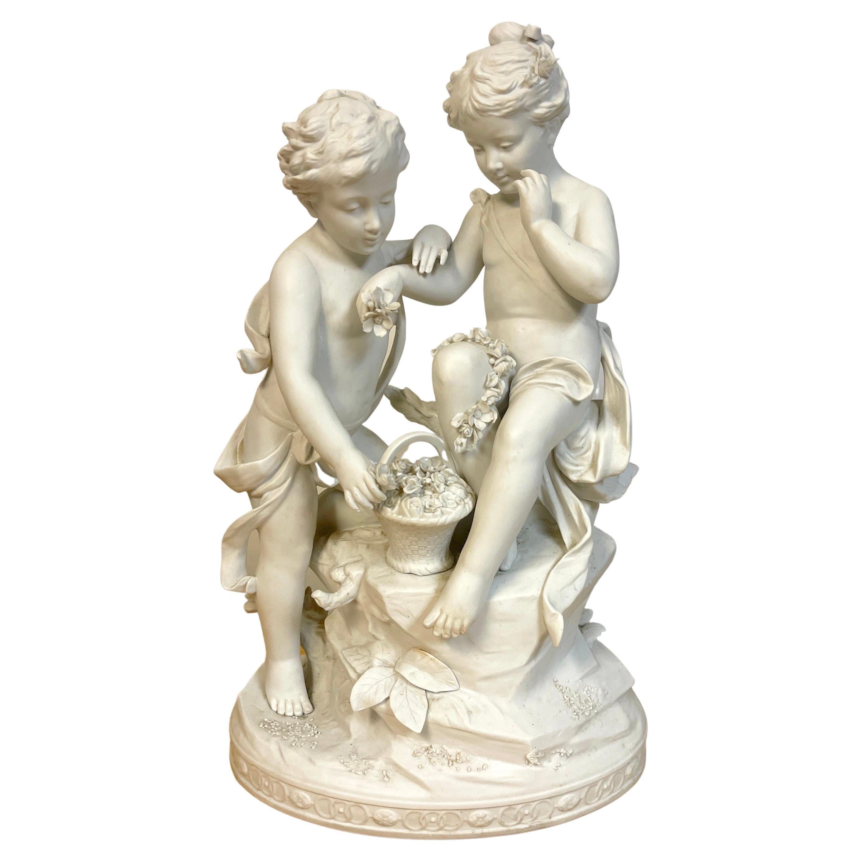 Sèvres Style Biscuit Grouping of Children with Flowers in Landscape For Sale
