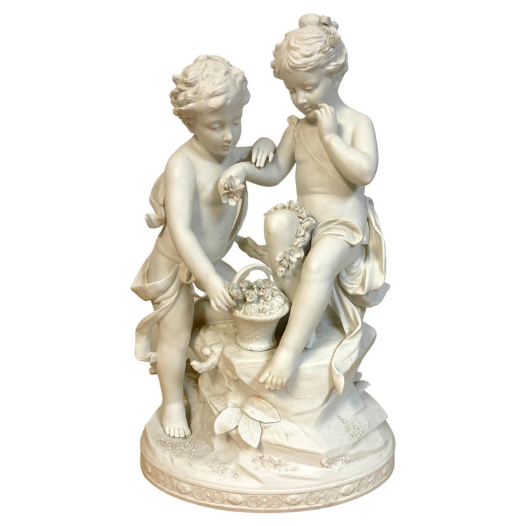 Statuette Biscuit Enfant – Fille Et Garçon – Décoration Vintage