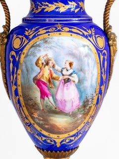 Sevres Style Blue Ground Porcelain Covered Vase