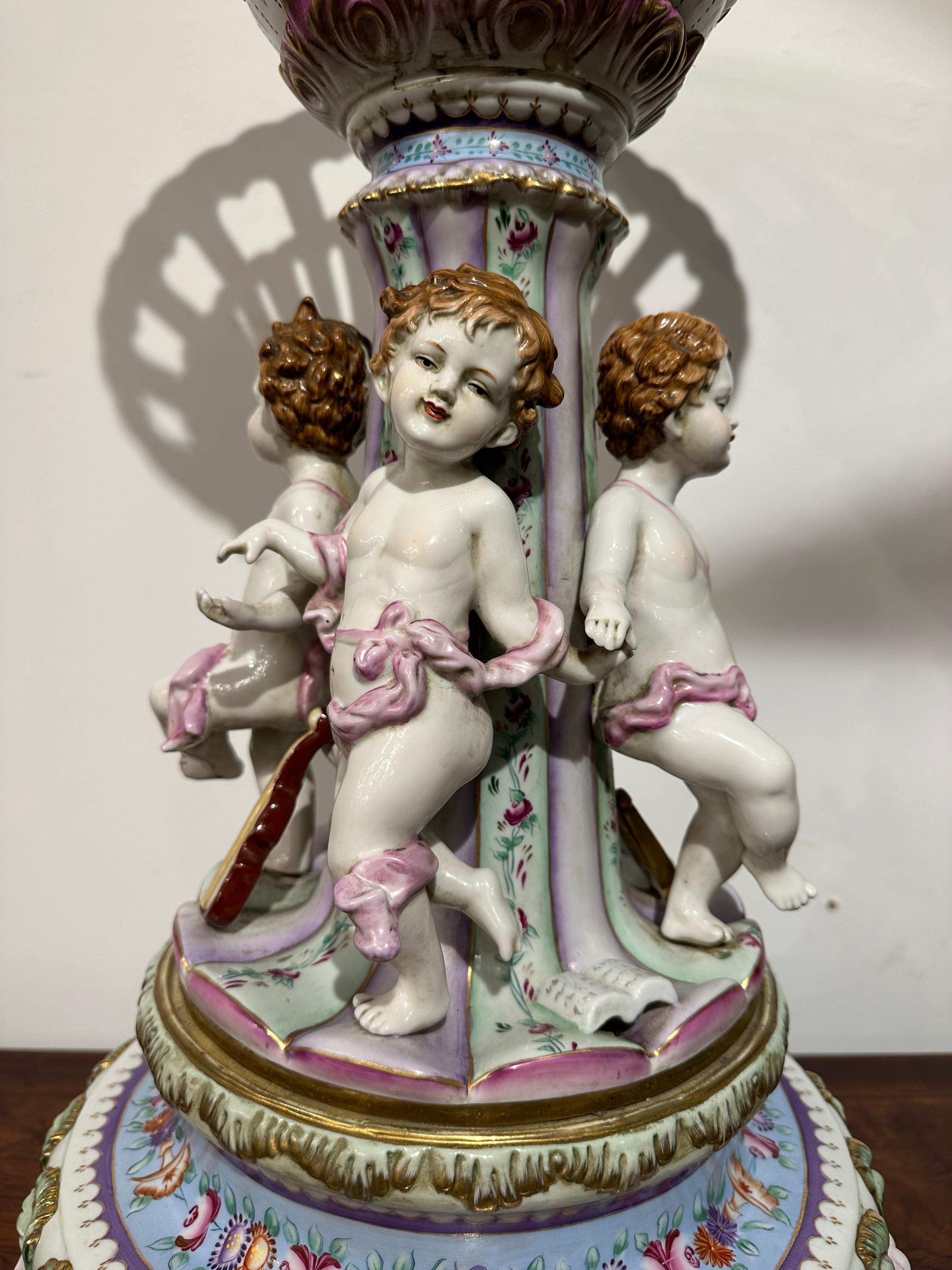 European Sevres Style Centrepiece with Cupids For Sale