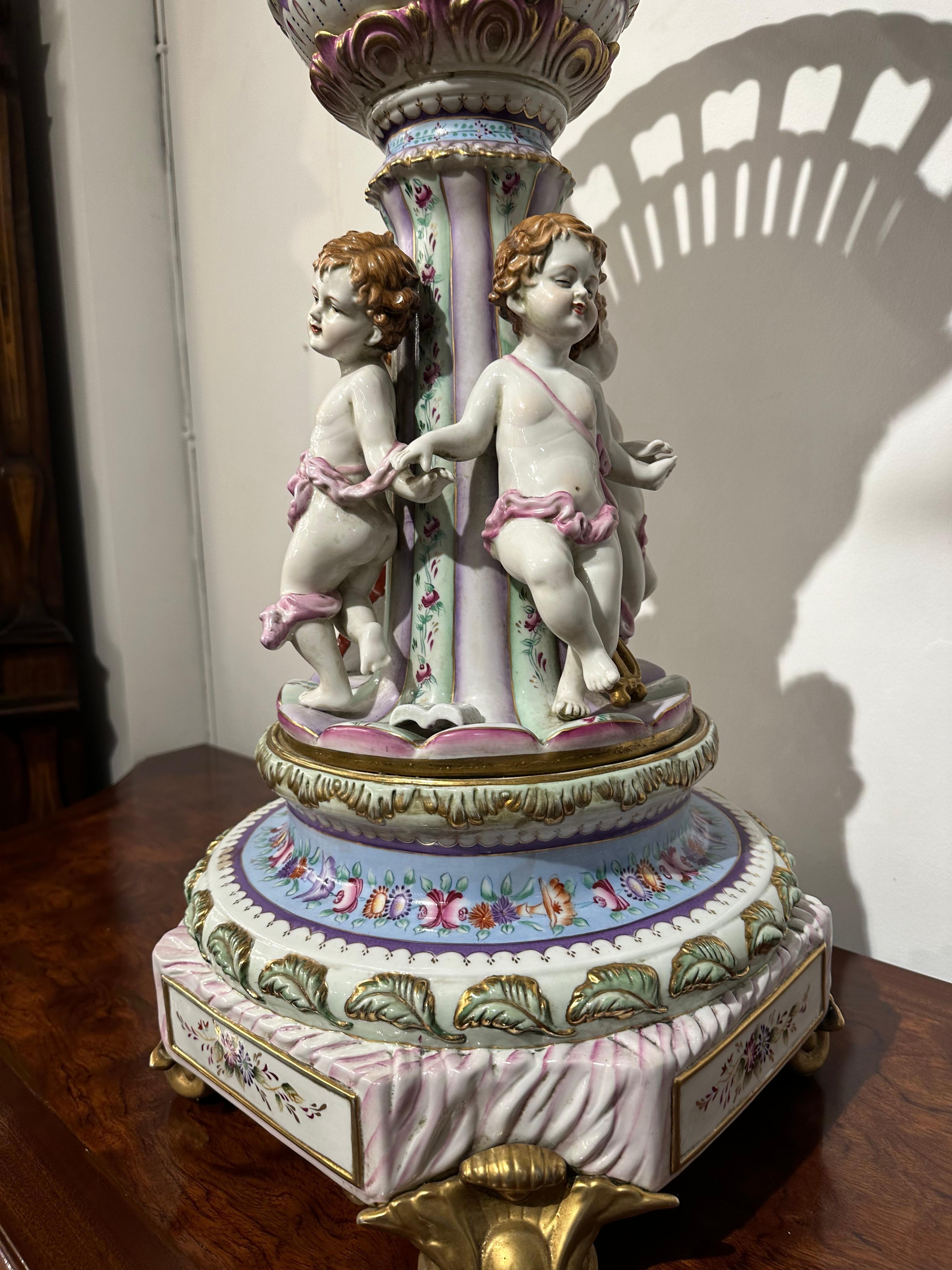 Enameled Sevres Style Centrepiece with Cupids For Sale