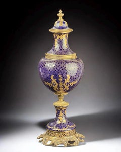 Sèvres Style Cobalt Blue Porcelain Covered Vase with Gilt Decoration, 20.5 in