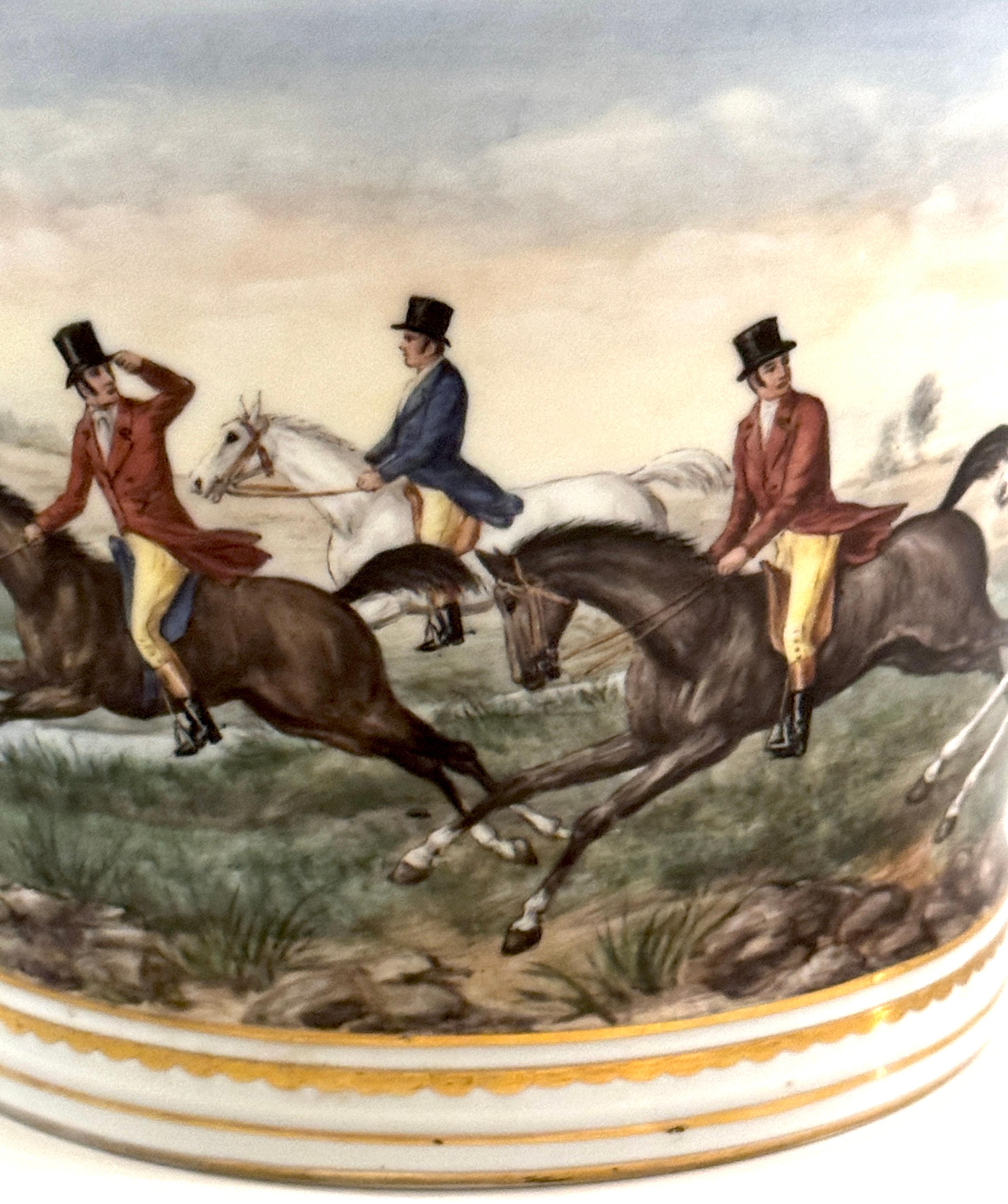 French Sevres Style Equestrian/ Horse Race Cachepot, Signed 'Garnier'