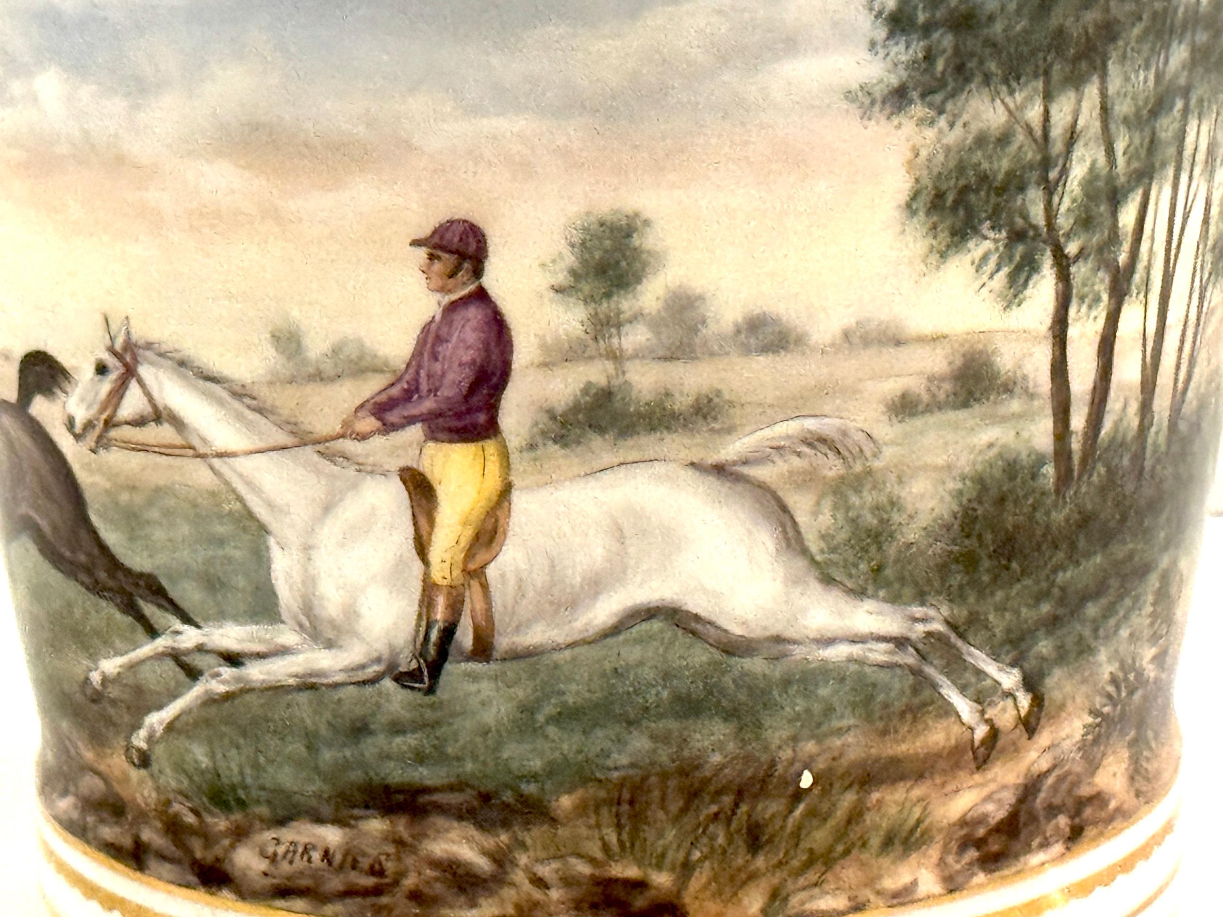 Sevres Style Equestrian/ Horse Race Cachepot, Signed 'Garnier' In Good Condition In West Palm Beach, FL