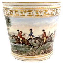 Sevres Style Equestrian/ Horse Race Cachepot, Signed 'Garnier'