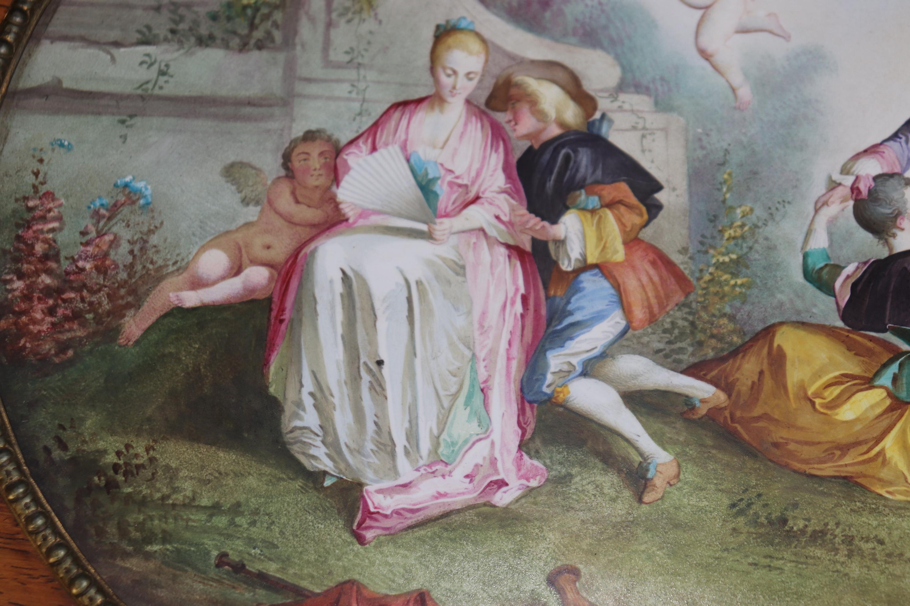 Sevres Style Figural Scenery Plaques Napolean III Style Bronze Mounted Table In Good Condition For Sale In Swedesboro, NJ