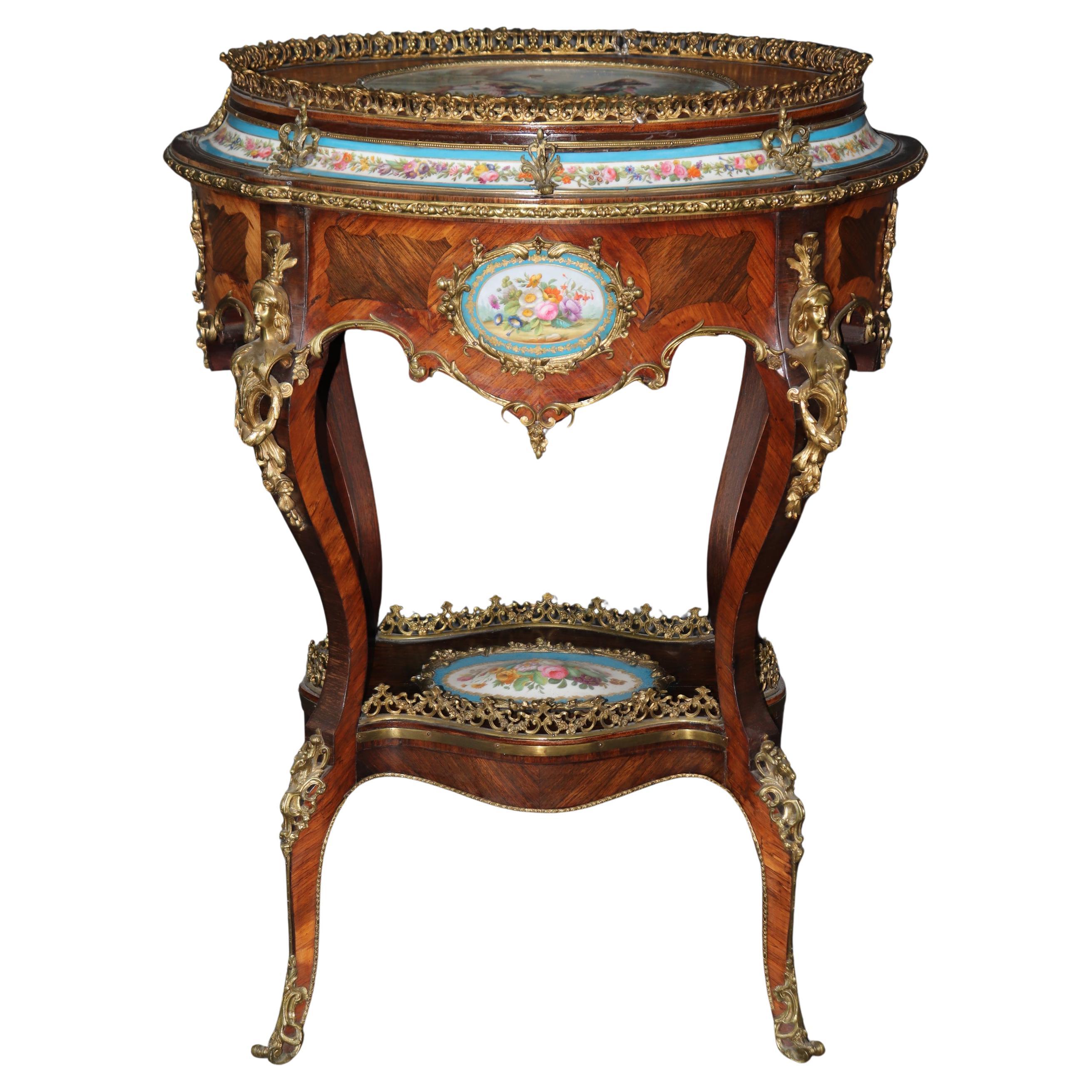Sevres Style Figural Scenery Plaques Napolean III Style Bronze Mounted Table For Sale
