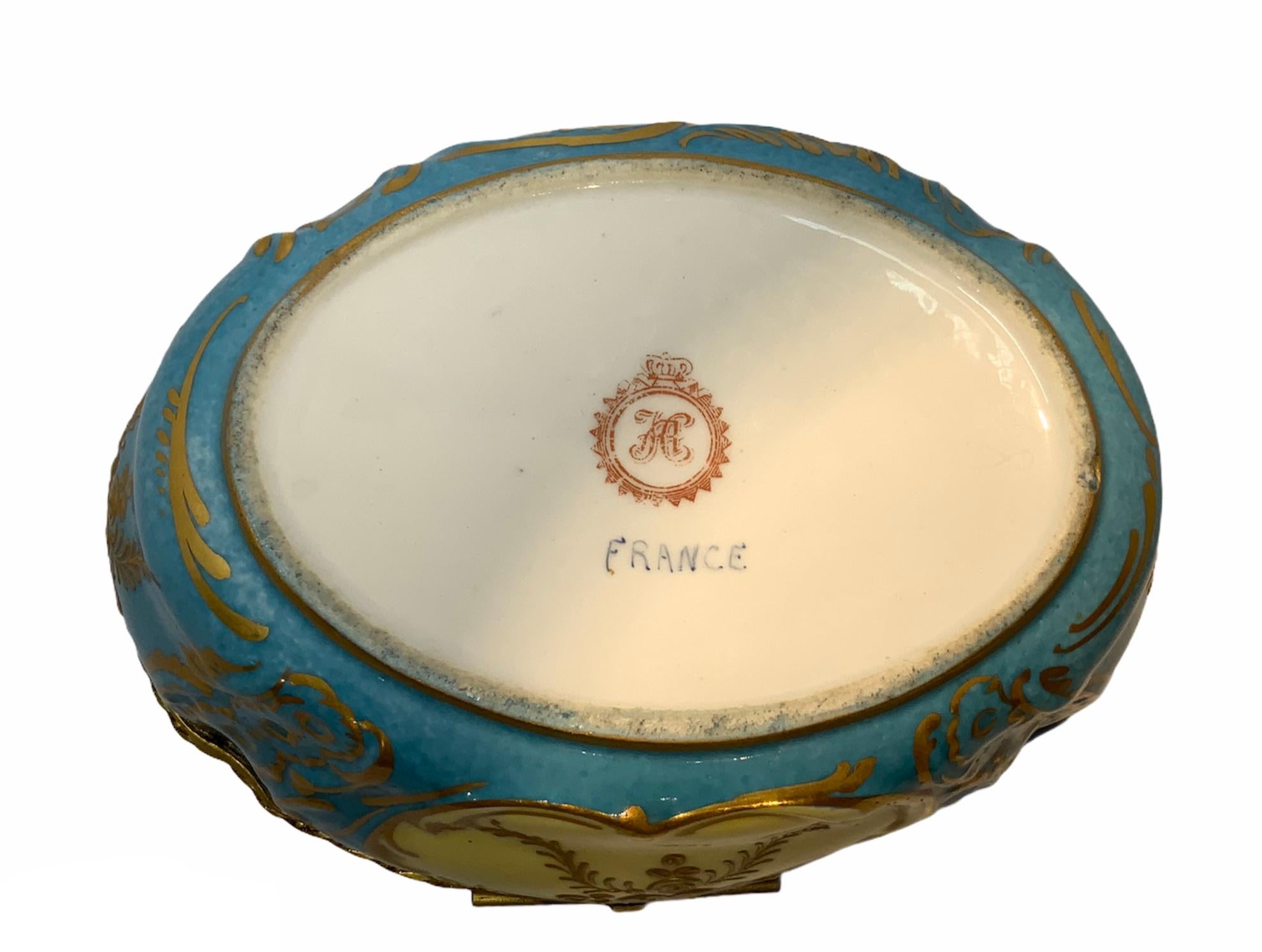 Hand-Painted Sevres Style French Porcelain Trinket Box
