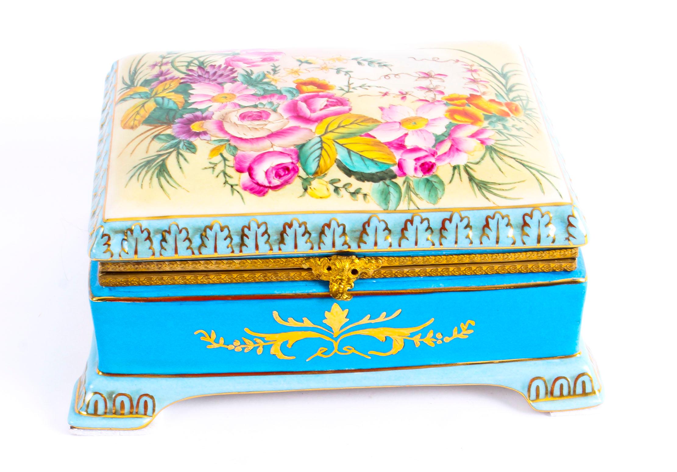 Sevres Style Gilded Celeste Light Blue Porcelain Jewellery Casket Late 20th C 8