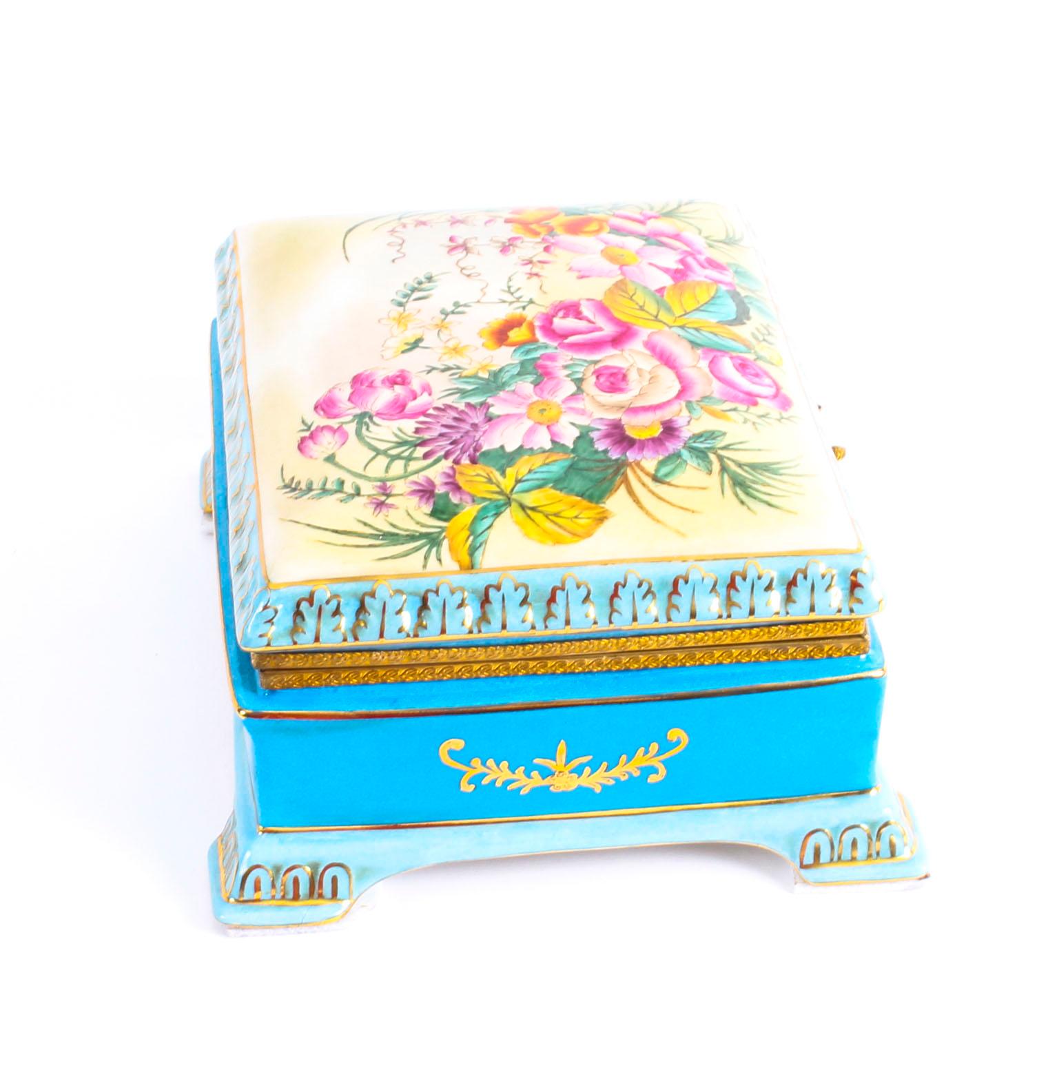 Late 20th Century Sevres Style Gilded Celeste Light Blue Porcelain Jewellery Casket Late 20th C