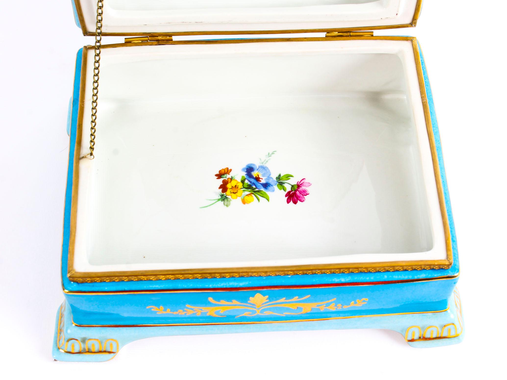 Sevres Style Gilded Celeste Light Blue Porcelain Jewellery Casket Late 20th C 2