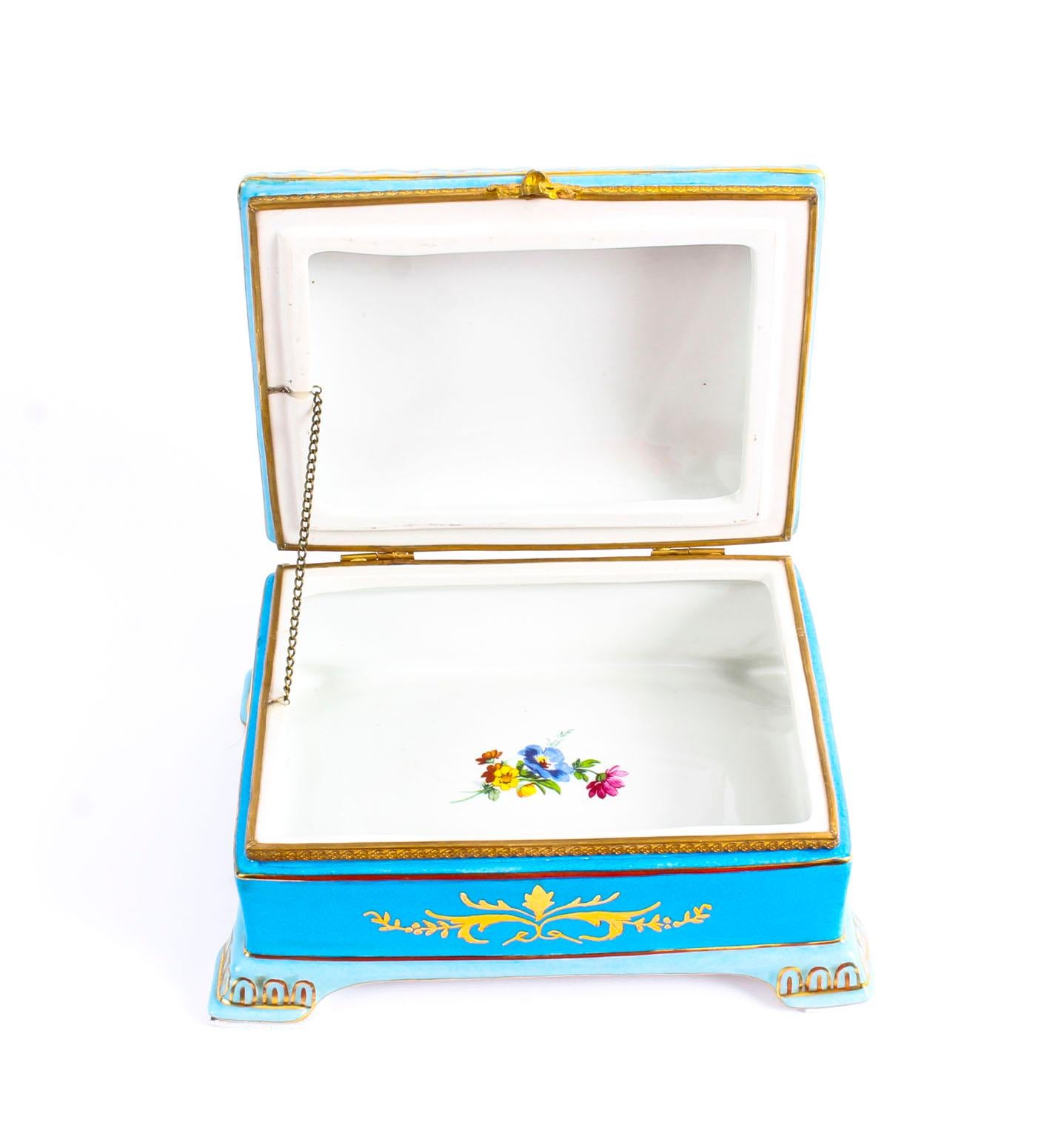 Sevres Style Gilded Celeste Light Blue Porcelain Jewellery Casket Late 20th C 3