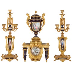 Sèvres Style Gilt Bronze-Mounted Porcelain Clock Set by Sévin and Barbedienne