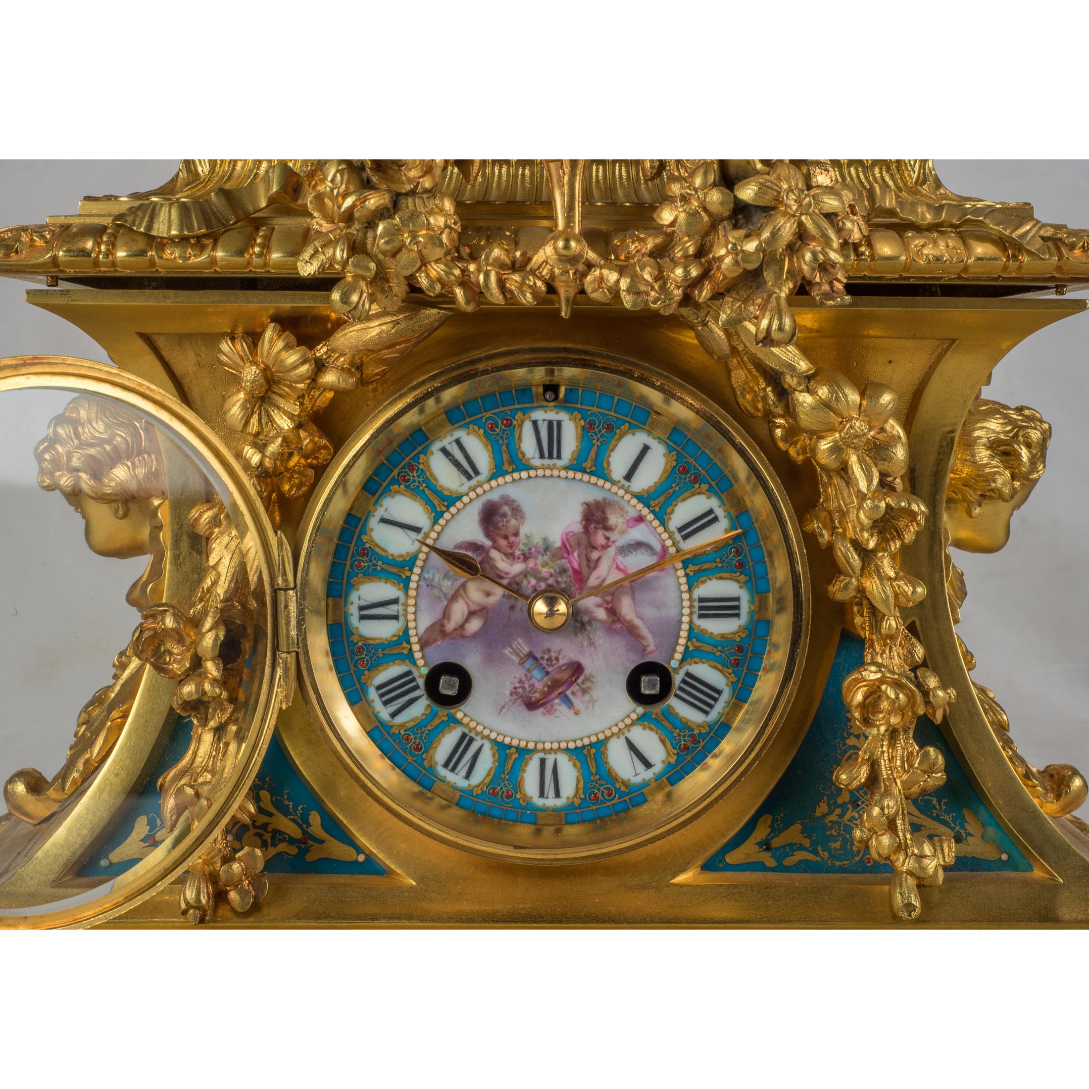 20th Century Sèvres-Style Gilt Bronze Mounted Porcelain Mantel Clock For Sale