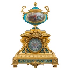 Sèvres-Style Gilt Bronze Mounted Porcelain Mantel Clock