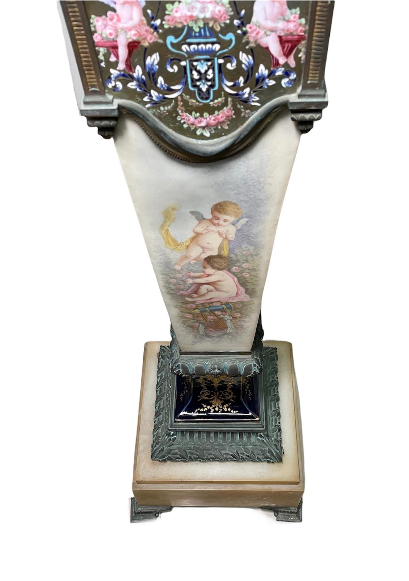 Sevres Style Hand Painted Porcelain Bronze and Mounted Onyx Pedestal For Sale 4