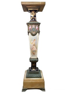 Sevres Style Hand Painted Porcelain Bronze and Mounted Onyx Pedestal