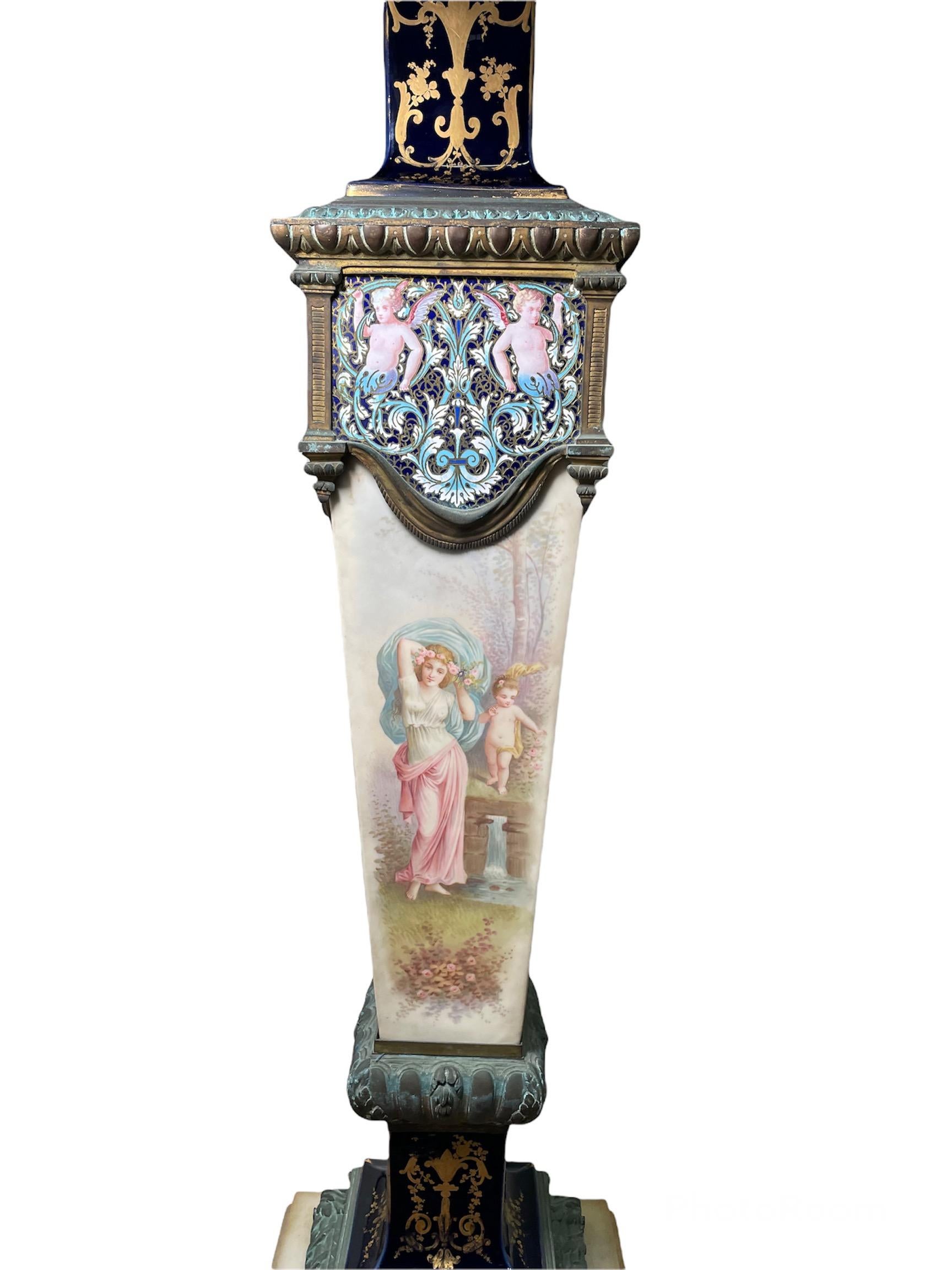Sevres Style Hand Painted Porcelain Bronze and Mounted Onyx Pedestal In Good Condition For Sale In Guaynabo, PR