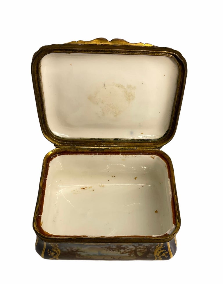 Rococo Sevres Style Hand Painted Porcelain Small Box For Sale