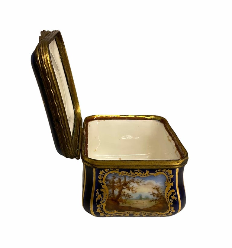 French Sevres Style Hand Painted Porcelain Small Box For Sale