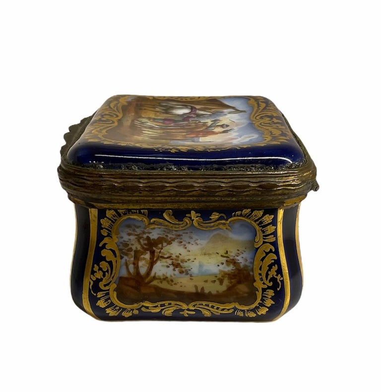 Hand-Painted Sevres Style Hand Painted Porcelain Small Box For Sale