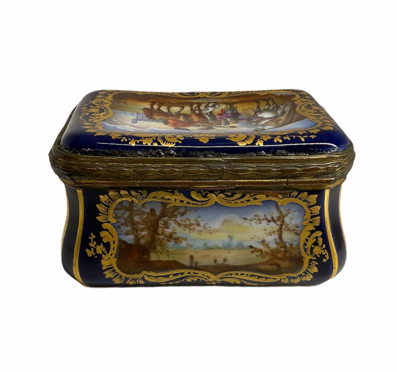 French Sevres Style Hand Painted Porcelain Small Box